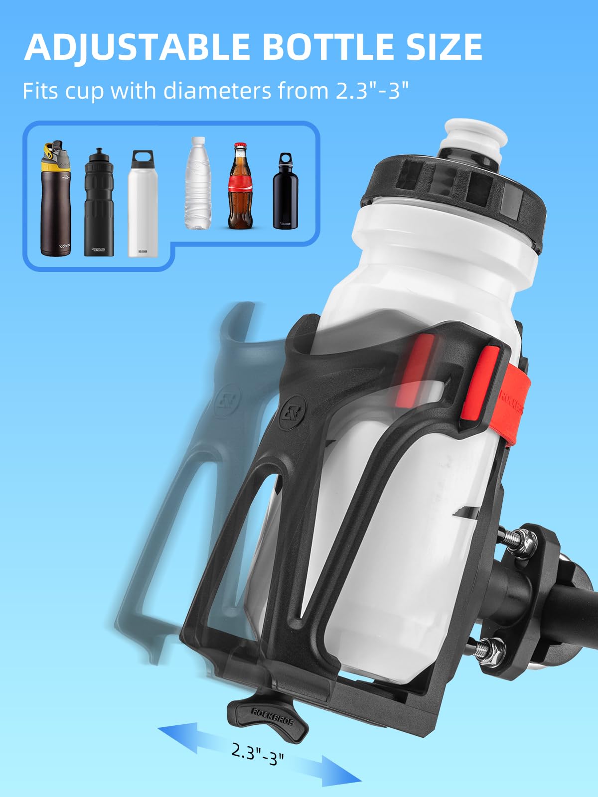 ROCKBROS Adjustable Bike Water Bottle Cage Holder - Universal Fit for 2.3-3