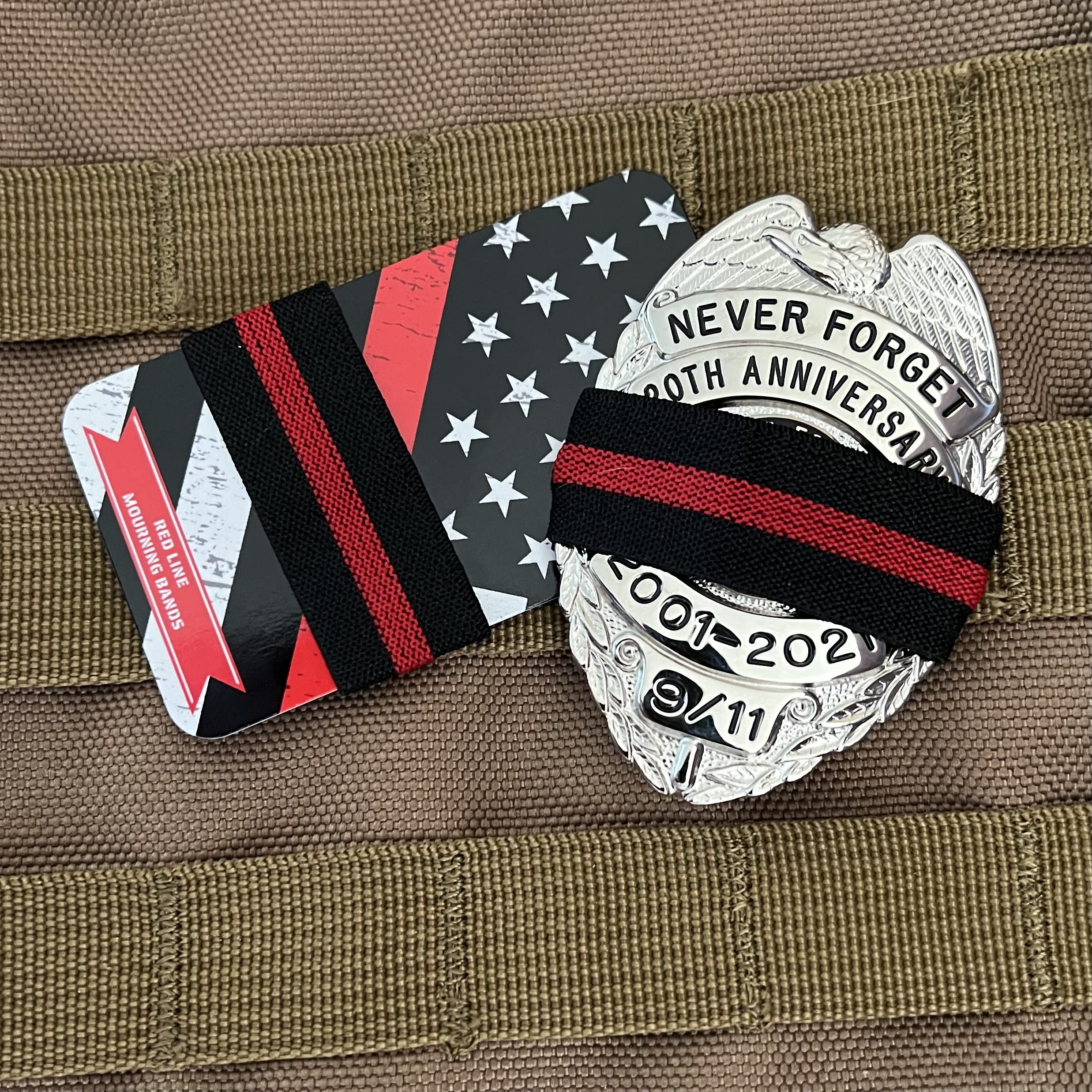 AGENT GEAR USA Red Line Fire Department Mourning Bands for Badges - Elastic FD Memorial Bands to Honor Fallen Heroes - Perfect for Firefighter Funerals, Memorial Services & First Responder Tributes