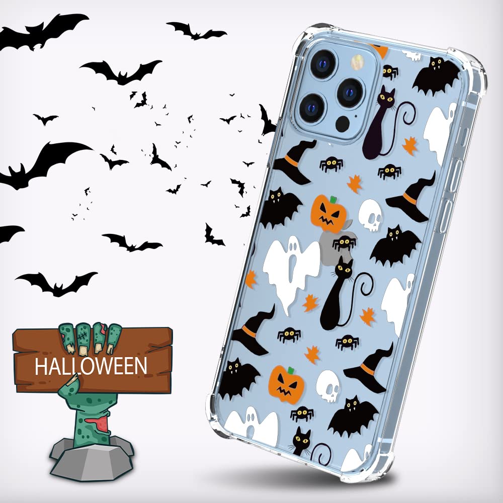 Ghost Pumpkin Halloween Clear Phone Case for iPhone 13 Pro Max - Soft TPU Protective Slim Shockproof Cover for Boys & Girls | Perfect for Trick-or-Treating, Parties & Spooky Season