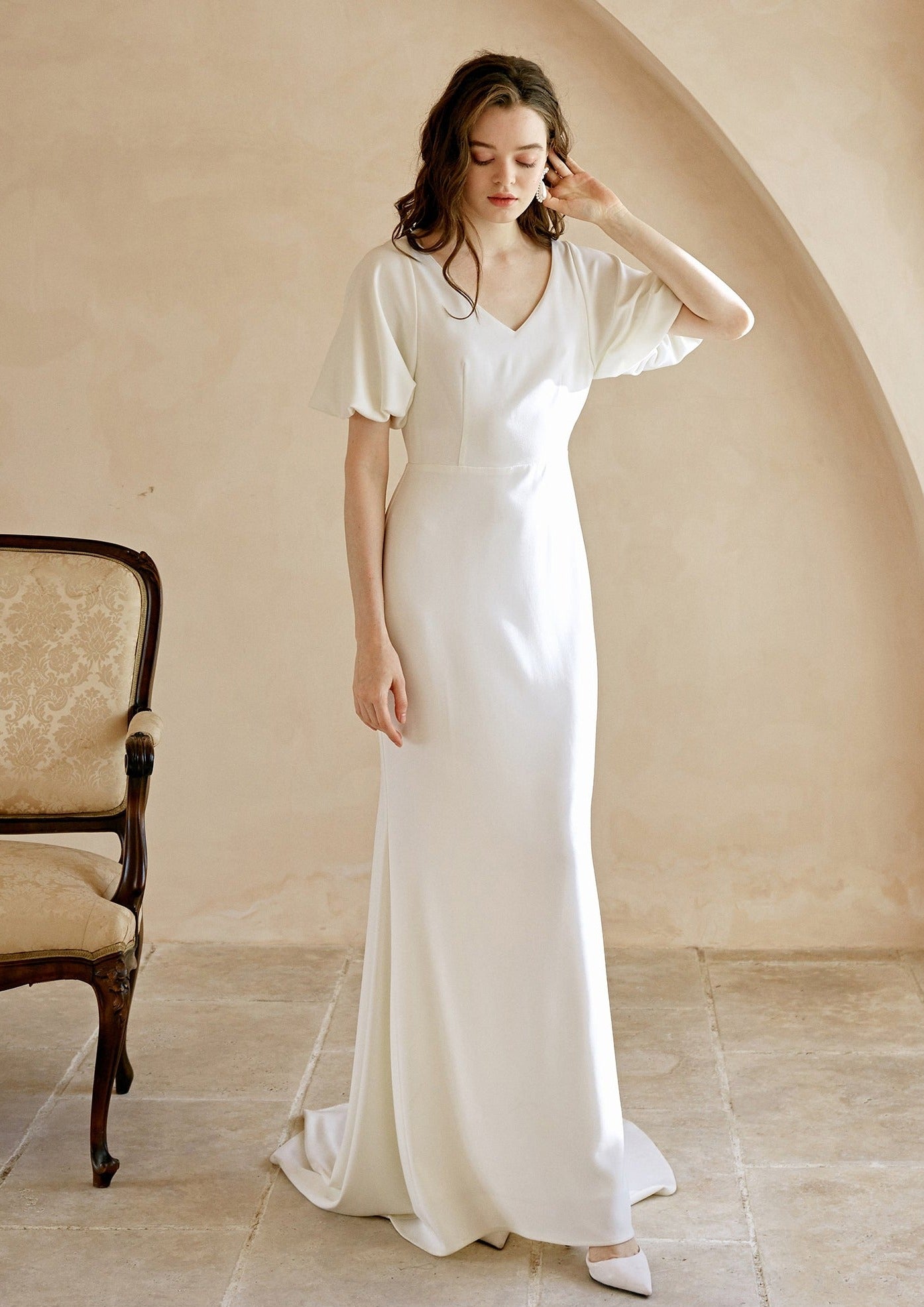 Custom Wedding Gown Nemesis - Elegant Handmade Bridal Dress for Bride, A-Line Lace Gown with Long Train | Perfect for Church Ceremony, Beach Wedding & Formal Reception