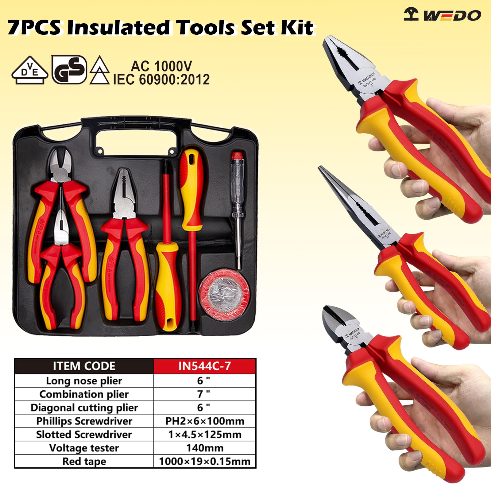 7Pcs 1000V Insulated Tool Set - VDE Screwdrivers & Pliers for Electricians | Home Repair & DIY Projects