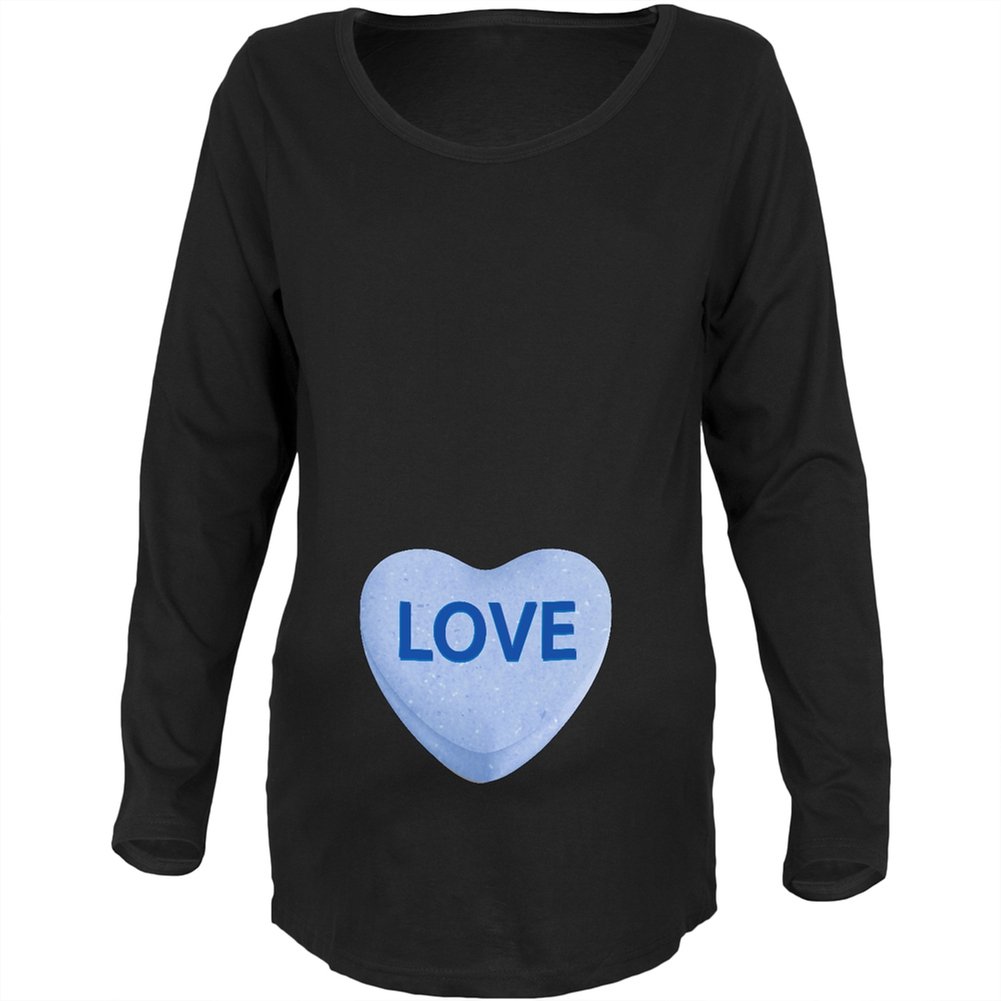 Baby Blue Love Candy Heart Print Women's Soft Maternity Long Sleeve T-Shirt - Comfortable Pregnancy Top for Casual Wear & Motherhood Photos