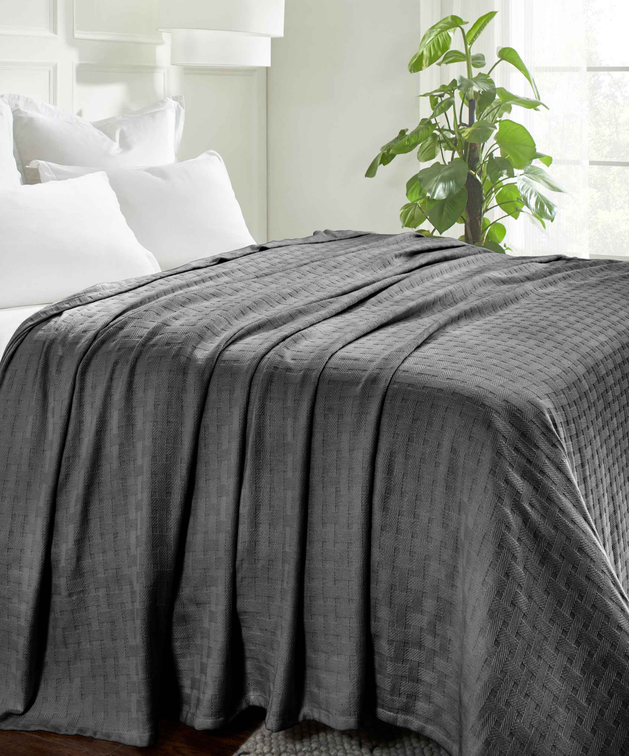 Soft Basketweave All-Season Cotton Bed Blanket & Sofa Throw - Lightweight Breathable Blanket for Bedroom, Living Room, Travel and Outdoor Use