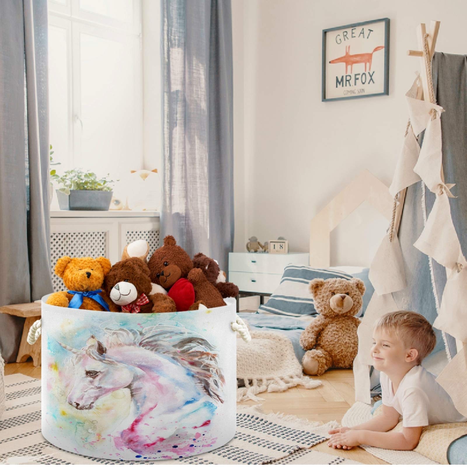 Abstract Unicorn Nursery Storage Basket - Waterproof Canvas Fabric Toy Organizer Bin for Kids Room, Playroom, Shelves | Perfect for Toy Storage, Laundry Hamper & Gift Giving