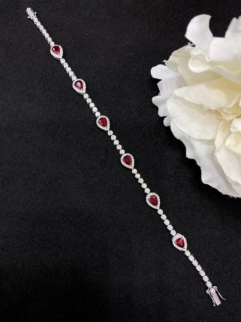 18K White Gold Bracelet with Real Natural Ruby & Diamonds | Fine Engagement Jewelry for Women | Elegant Gift for Anniversaries, Weddings & Special Occasions