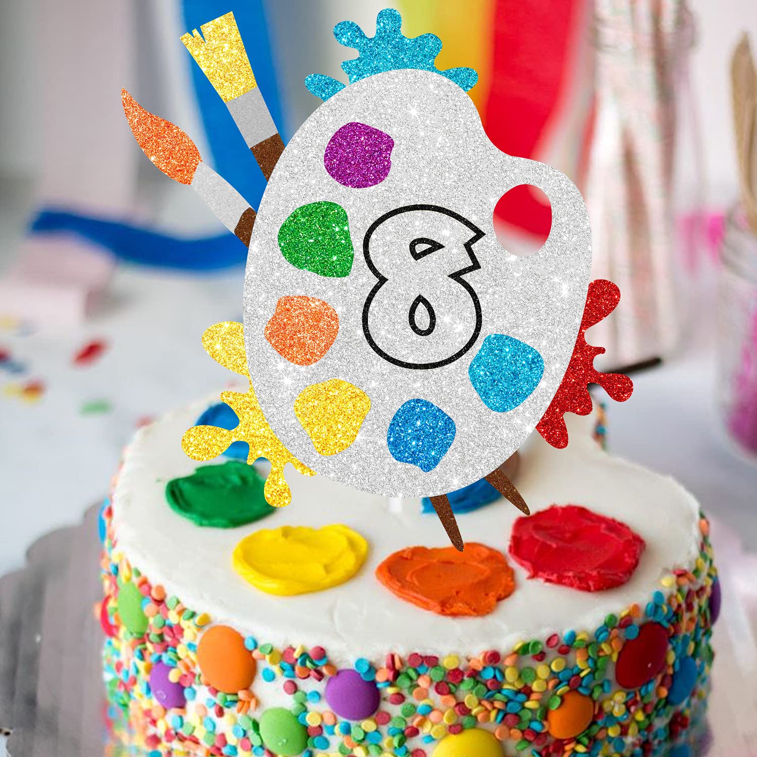 8th Birthday Slime Cake Topper - Artistic Palette Painting Graffiti Design for Boys & Girls - 8 Years Old Party Decorations - Perfect for Birthday Cakes, Cupcakes, and Dessert Table Displays