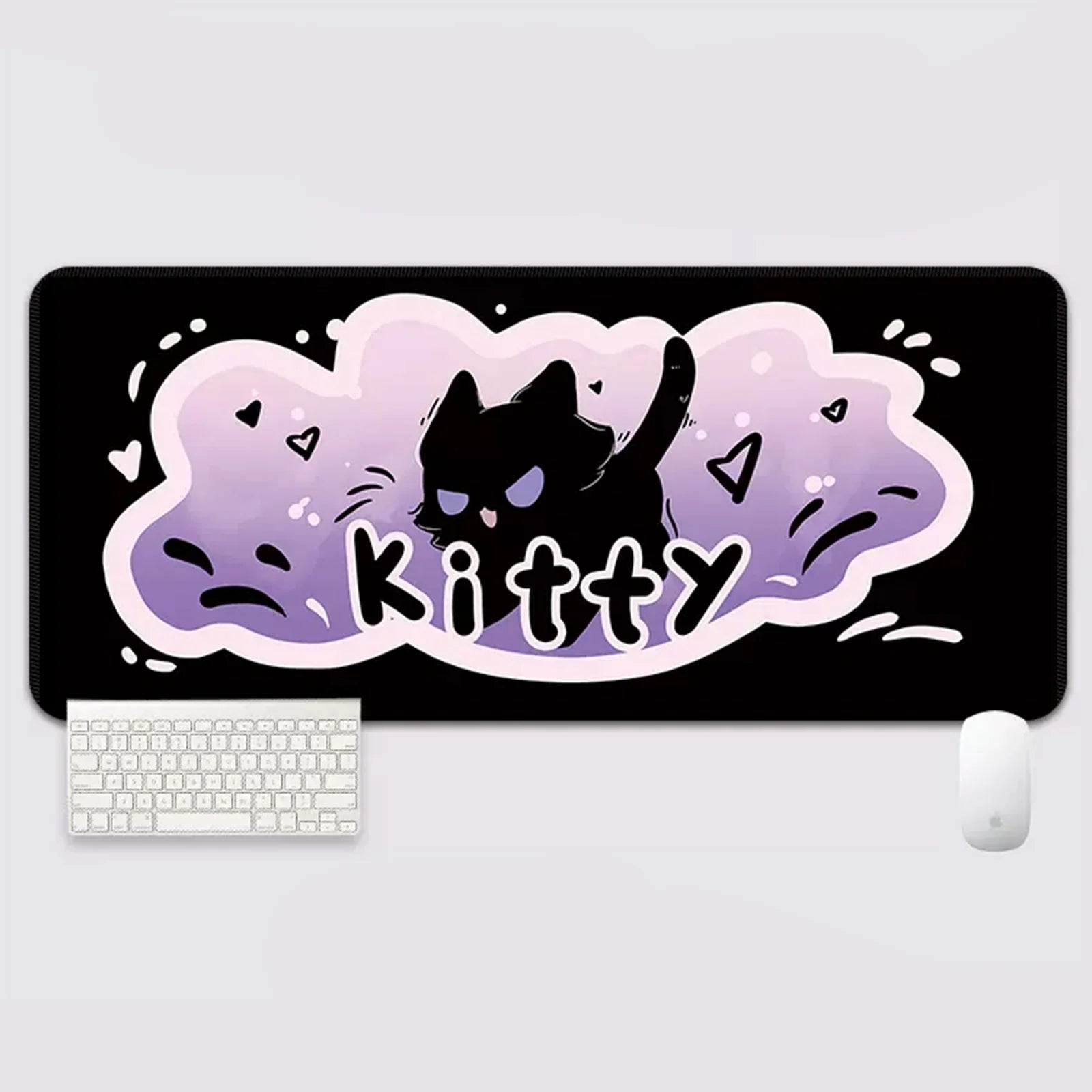 YUZNII Oversized Cartoon Kitten Mouse Pad - Non-Slip Gaming Desk Mat with Cute Cat Design, Large Extended Mousepad for Computer, Laptop, Office & Home Workspace (35.4x15.7 Inches) - Perfect for Work, Gaming & Study