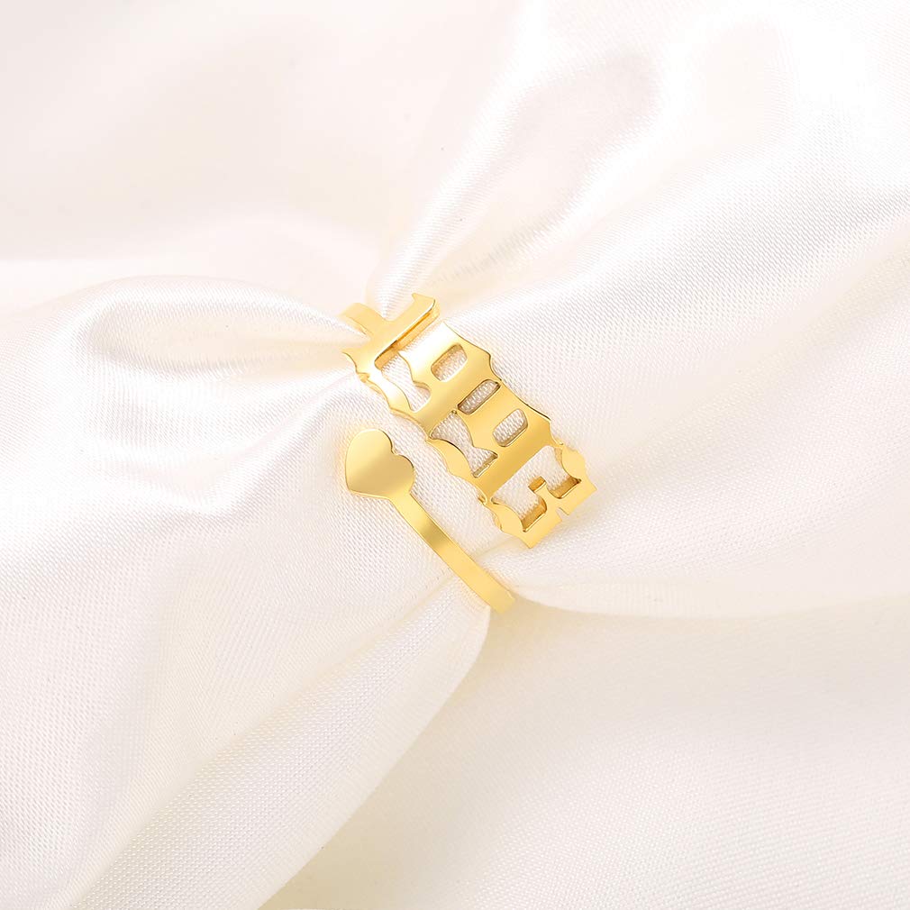 SKQIR Adjustable Initial & Birth Year Open Ring for Women - Gold/Silver Stainless Steel Promise, Engagement & Wedding Band - Delicate Jewelry Gift for Girlfriend, Wife, Anniversary - Perfect for Everyday Wear, Date Nights & Special Occasions