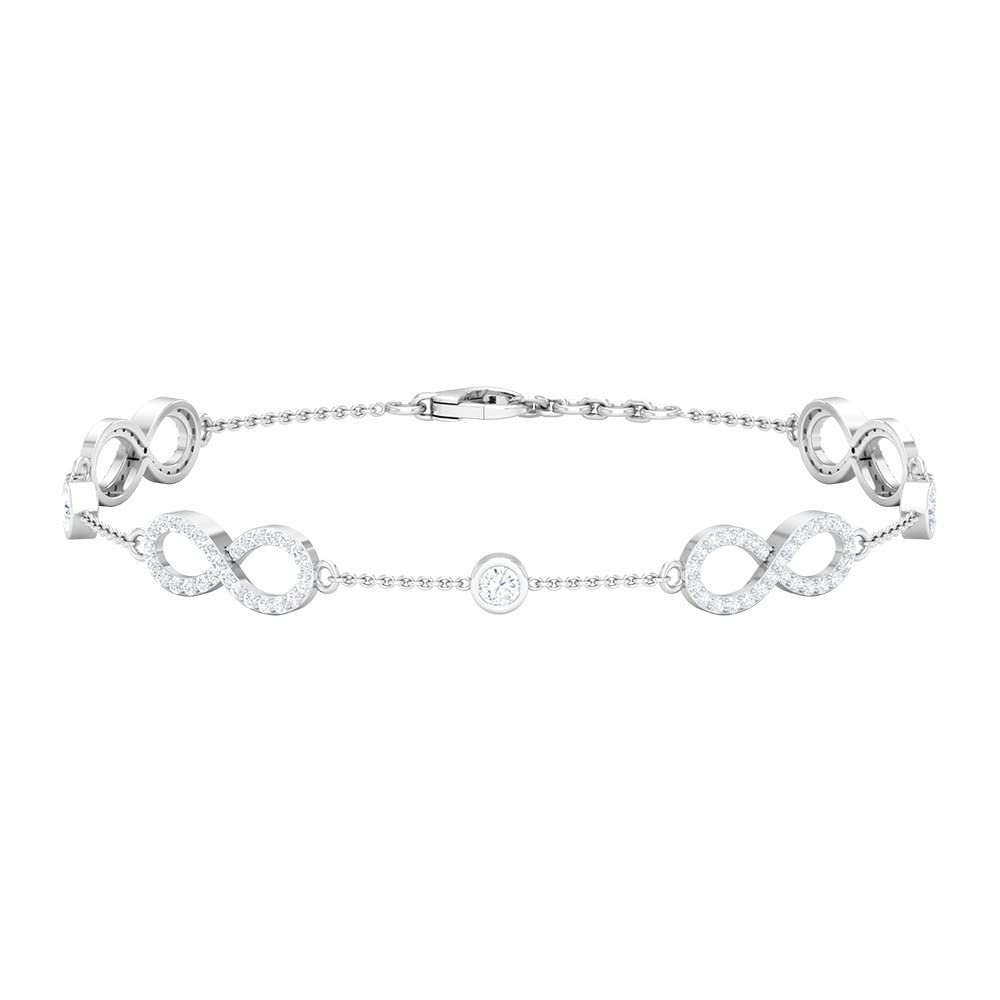 Rosec Jewels 1.50 CT Moissanite Infinity Chain Bracelet - 14K Solid Gold Certified Moissanite Station Bracelet for Women | Perfect for Weddings, Anniversaries & Special Occasions