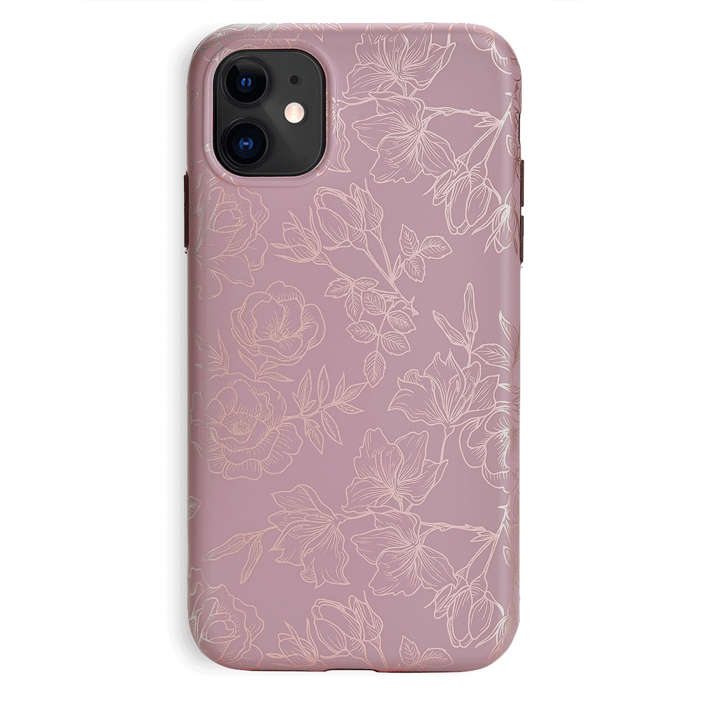 Dusty Rose Chrome Floral iPhone Case - Elegant Protective Cover for iPhone 13/14/15 Pro Max - Perfect for Everyday Use, Travel & Gift Giving