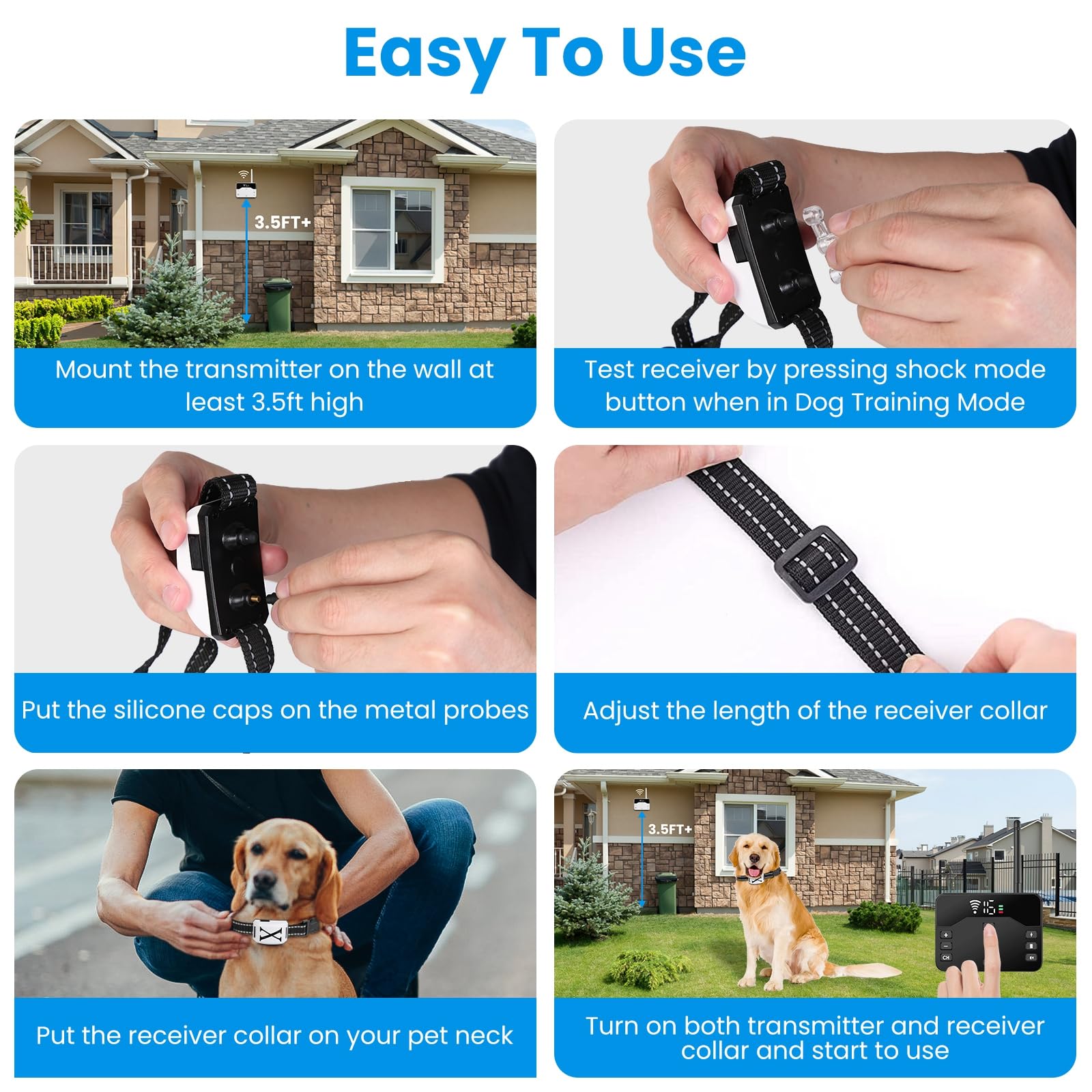 Moclever 2-in-1 Wireless Dog Fence & Remote Training Collar – Adjustable Range (20-850ft), IPX6 Waterproof, Vibration/Shock Modes, USB Rechargeable for Medium to Large Dogs (15-120lbs) – Perfect for Yard Containment & Behavior Training