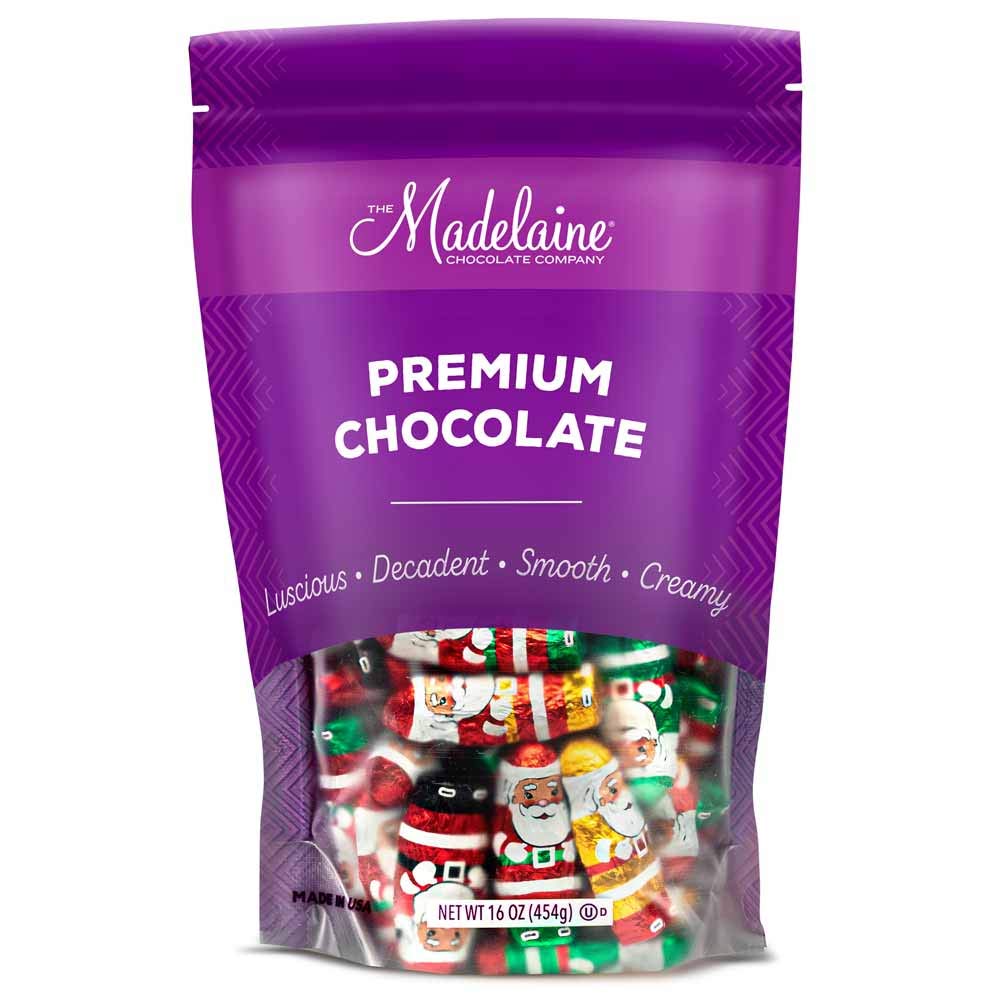 Premium Milk Chocolate Mini Santas - Individually Wrapped Christmas Candy (1 lb) - Perfect for Stocking Stuffers, Holiday Parties & Gift Exchanges