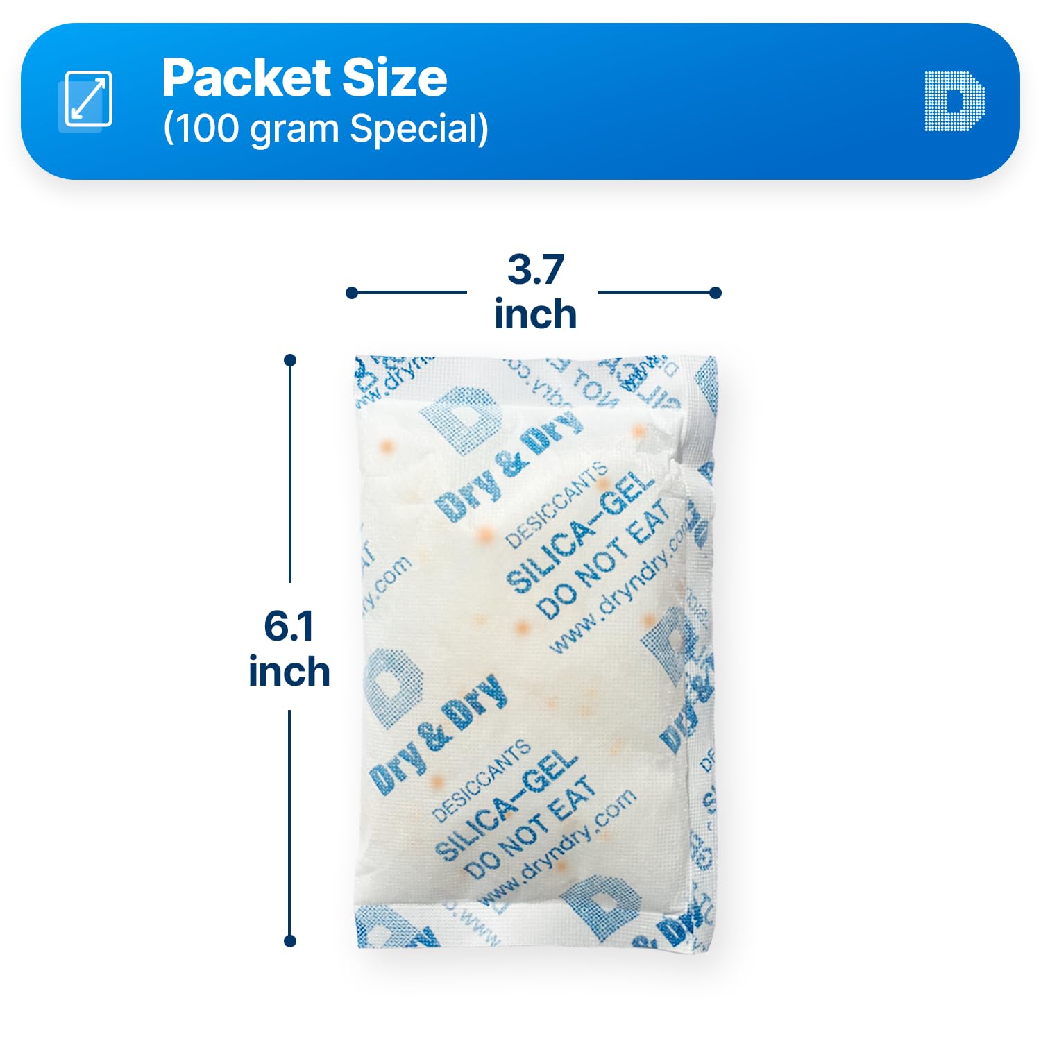 Dry & Dry 100 Gram [100 Packs] Orange Indicating Silica Gel Packets (Orange to Dark Green) - Food Safe, Rechargeable Desiccant for Moisture Protection | Perfect for Food Storage, Electronics, Documents & Travel Essentials