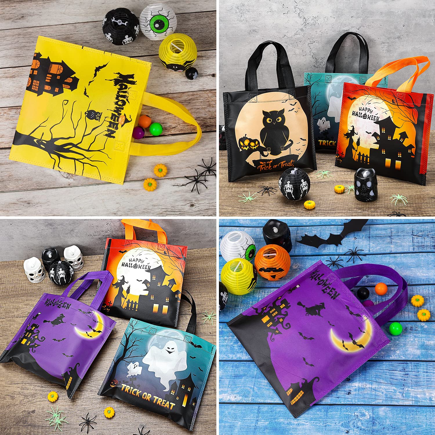 30 Pack Halloween Treat Bags - Reusable Non-Woven Tote Gift Bags for Kids Trick or Treat with 54 pcs Temporary Tattoos | Halloween Party Favors, Candy Bags & Goodie Bags (6 Fun Patterns) - Perfect for Classroom Treats, Neighborhood Trick-or-Treating & Halloween Party Supplies