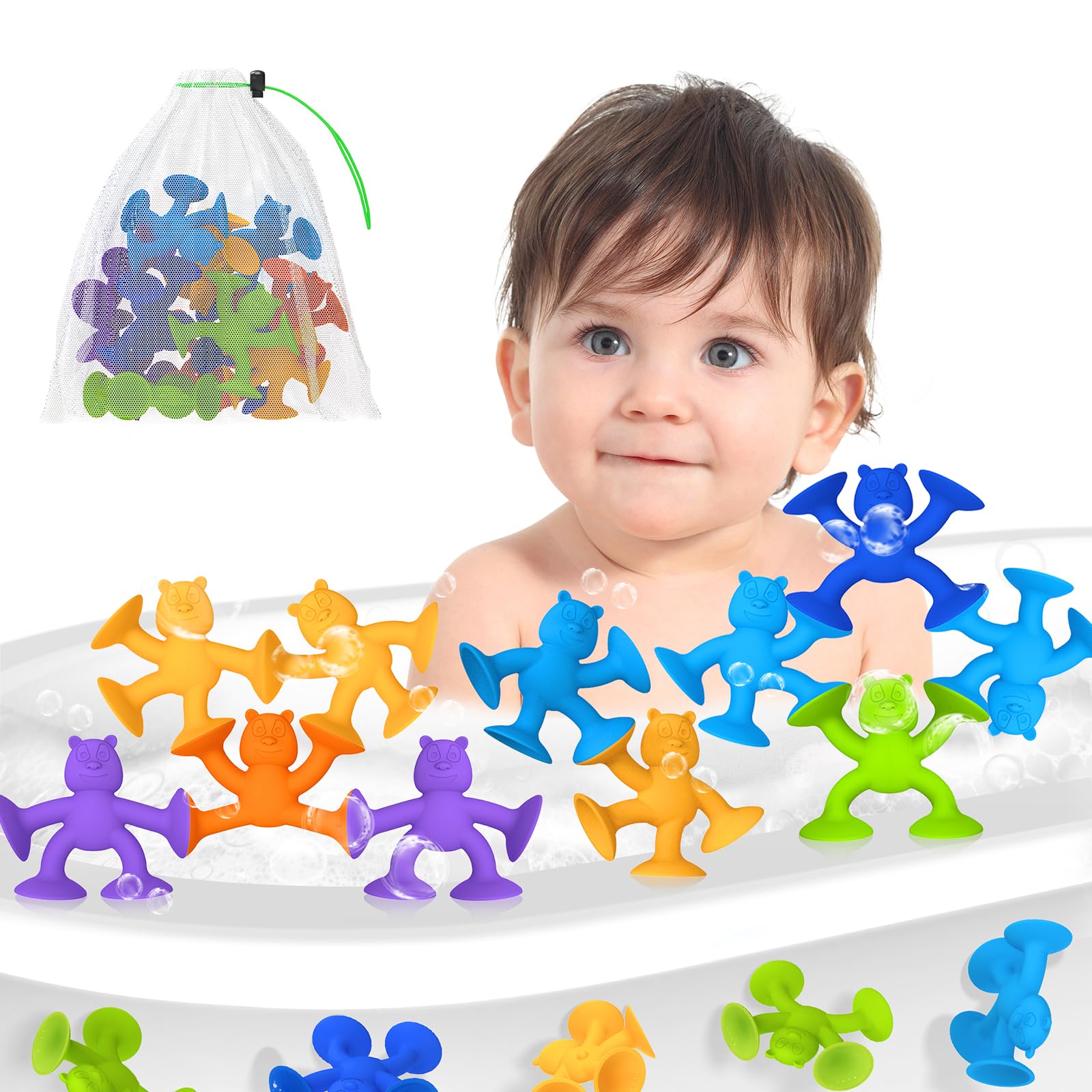 **12-Piece Cute Unicorn Bear Suction Cup Bath Toys for Babies & Toddlers - Sensory Play, Fun Bathtime Gifts for Boys & Girls - Perfect for Bathtime, Sensory Development & Early Learning**