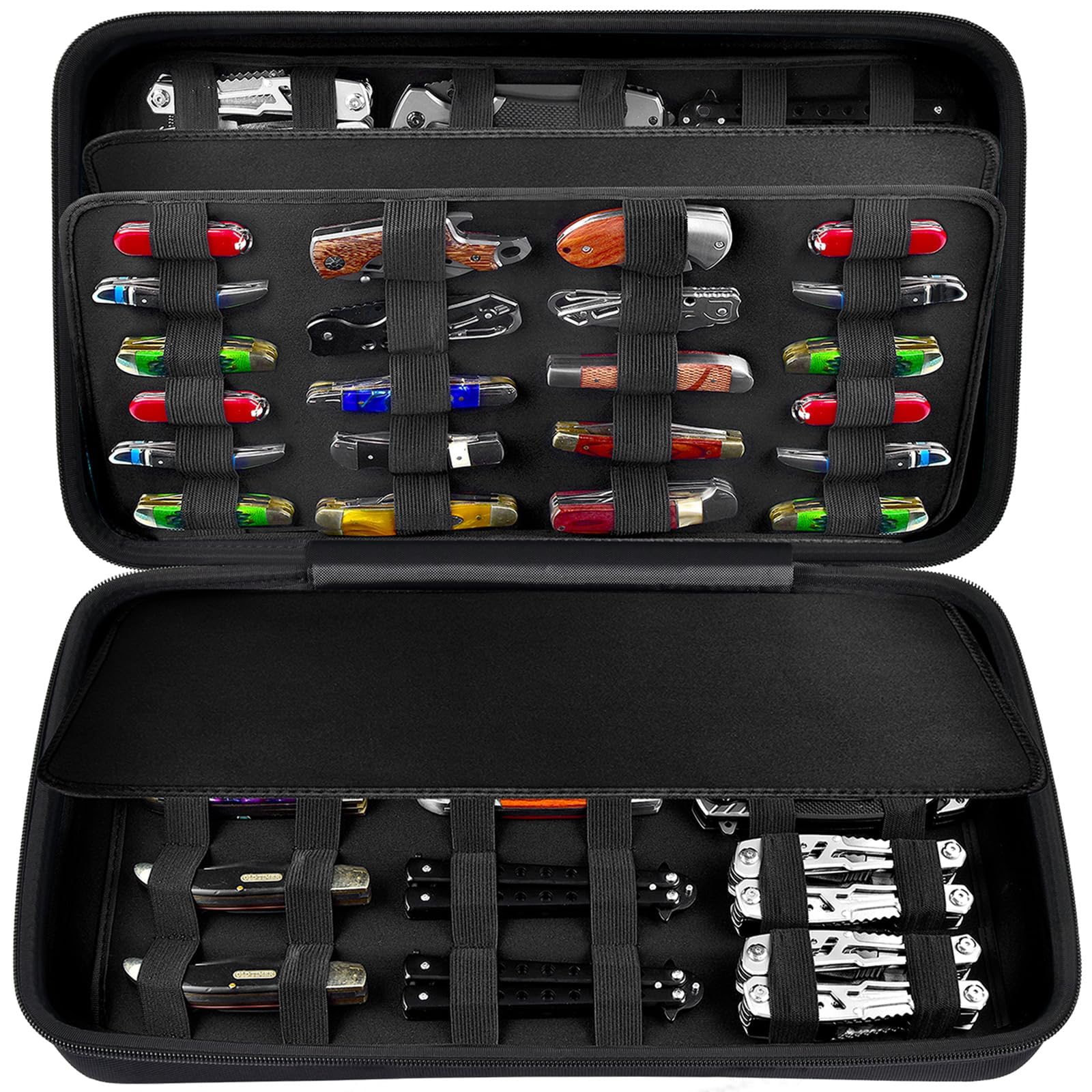 66+ Pocket Knives Display Case - Folding Knife Holder & Butterfly Knives Storage Organizer | Tactical Knife Roll Collection Pouch for EDC, Survival & Outdoor Use | Perfect for Collectors, Camping & Everyday Carry