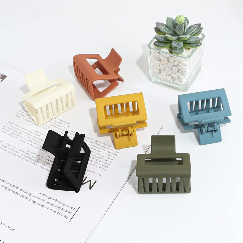 FAMEZA 6 Pack Small Square Hair Claw Clips for Women & Girls - 2.2 Inch Mini Hair Clips for Thin or Half Up Hairstyles - Perfect for School, Work, Travel & Everyday Hair Accessories