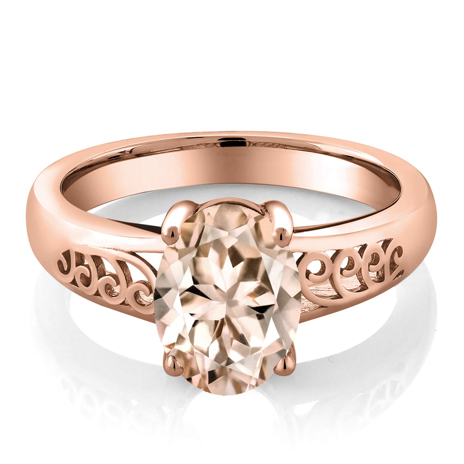 1.60 Ct Oval Peach Morganite Ring - 18K Rose Gold Plated Silver Curl Design - Gem Stone King | Elegant Jewelry for Weddings, Anniversaries & Special Occasions