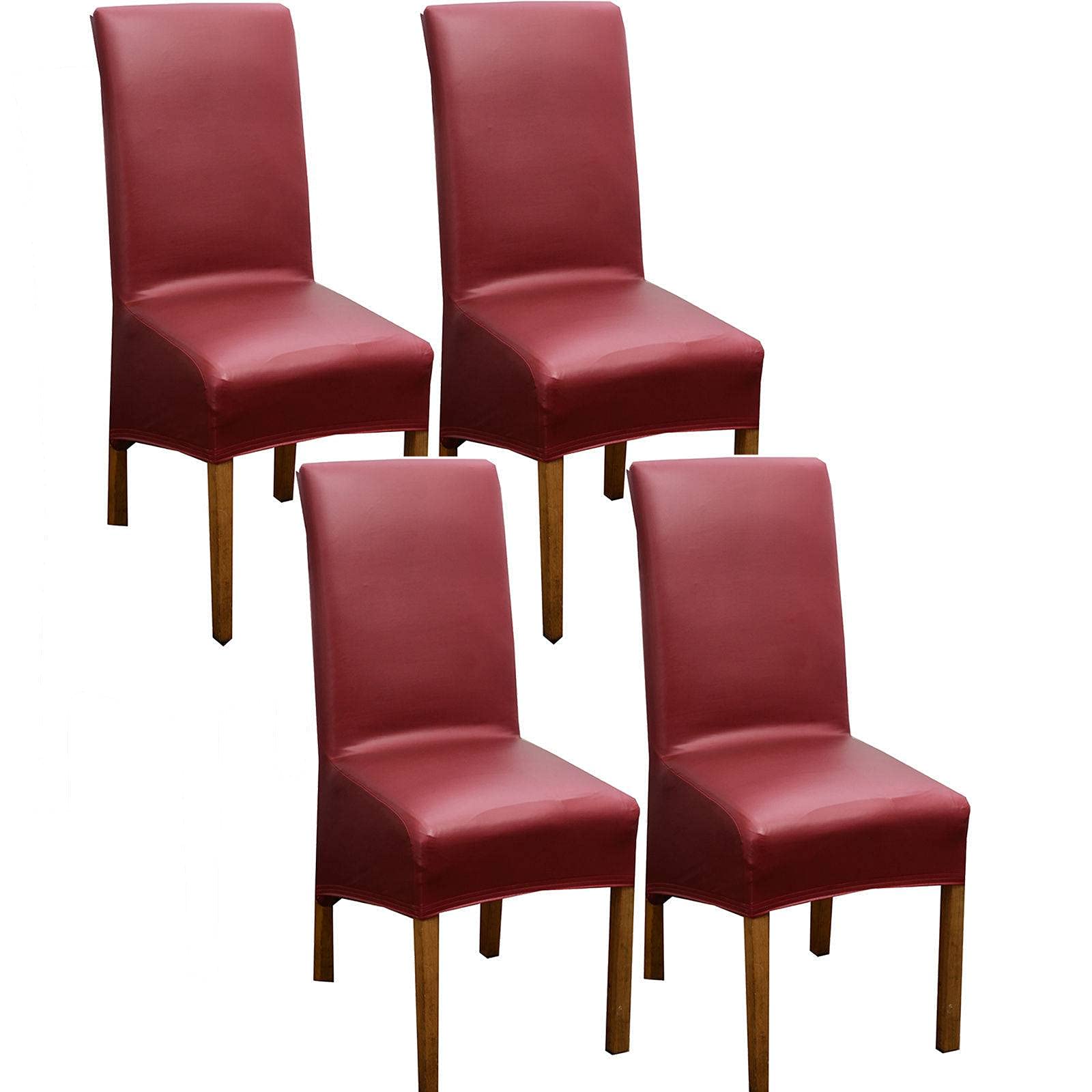 Premium PU Leather Stretch Dining Chair Covers - Waterproof & Oilproof Slipcovers - Set of 4 (Burgundy) - Removable Chair Protectors for Home, Restaurant, Wedding & Events - Perfect for Dining Room, Kitchen & Party Decor
