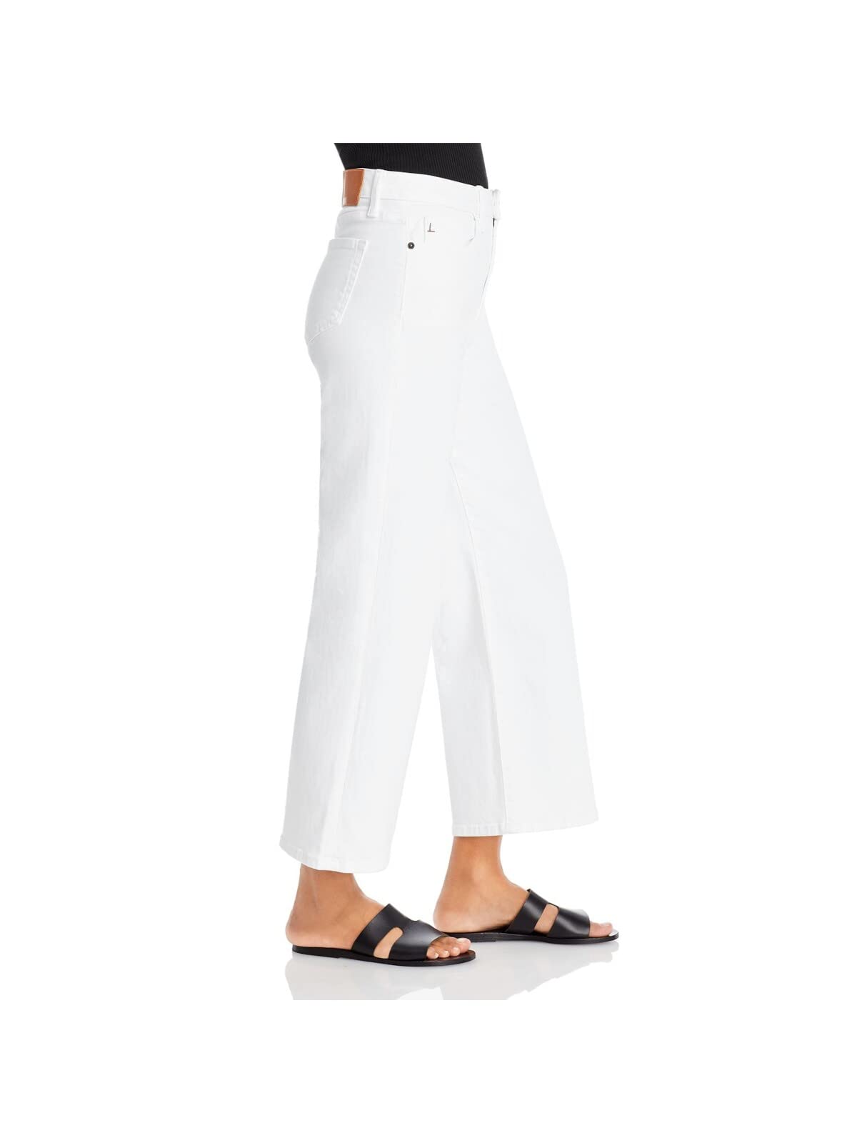 Women's White Stretch High Waist Wide Leg Jeans with Zipper Pockets | Cropped Ankle Length | Comfortable & Stylish for Casual Wear, Office Outfits & Weekend Errands