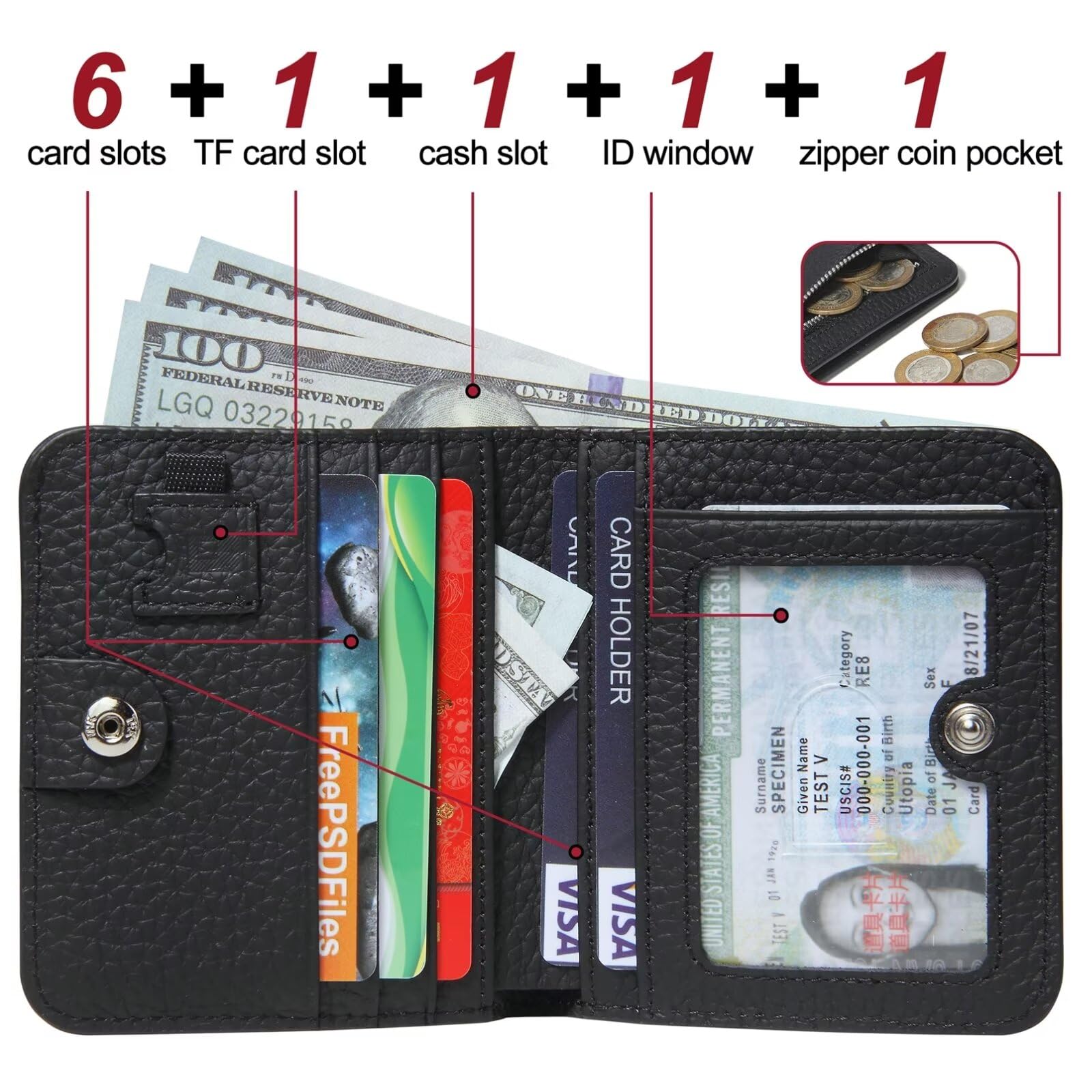 GADIEMKENSD Genuine Leather RFID Blocking Bifold Wallet - Ultra Slim Minimalist Credit Card Holder with Zipper & Coin Pocket - Perfect for Everyday Carry, Travel, and Business (Black)