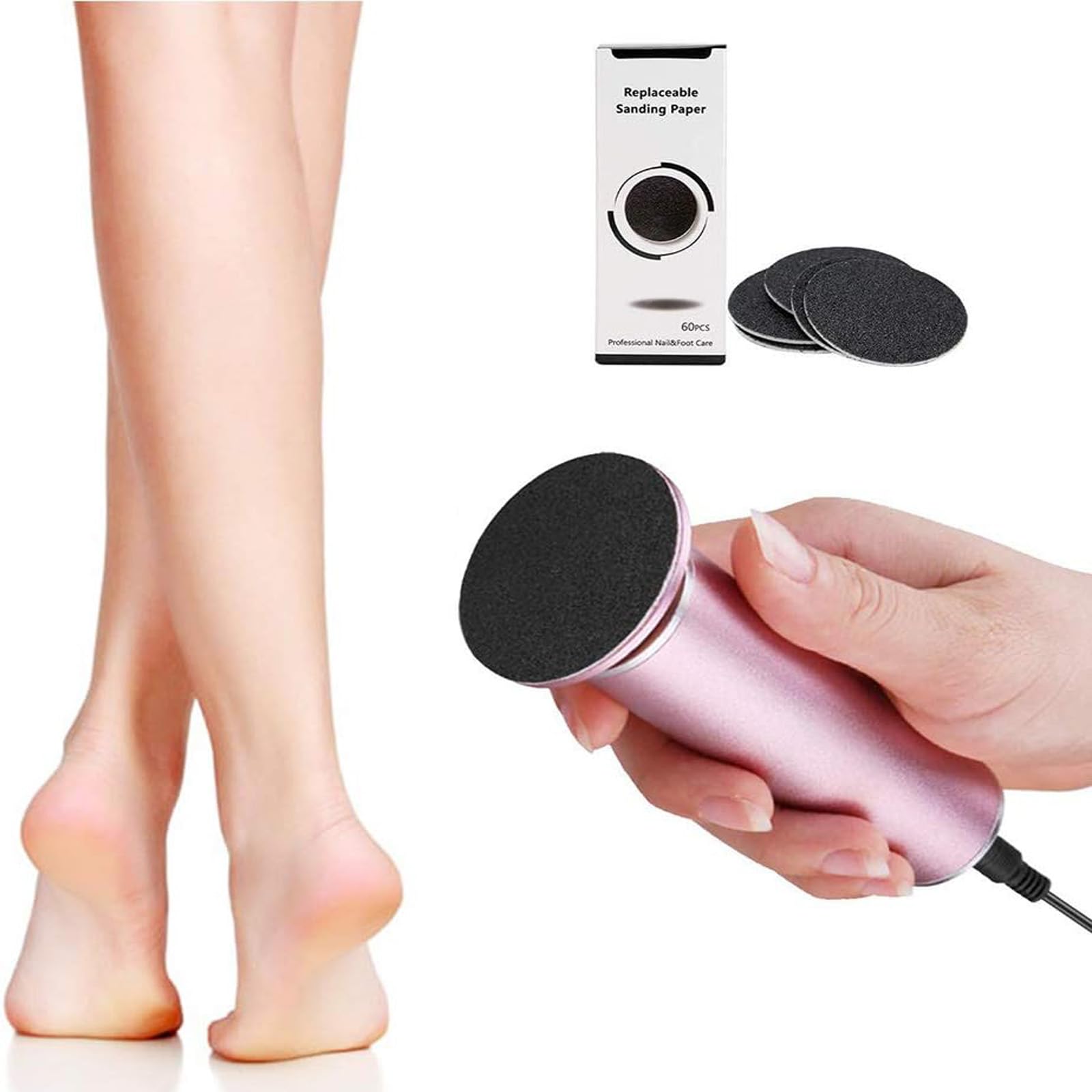 Electric Callus Remover for Feet - Professional Foot File Grinder with Speed Control & 60 Replacement Sanding Discs - Dead Skin & Cracked Heel Treatment for Men & Women - Perfect for Pedicures, Home Foot Care & Soft Smooth Feet