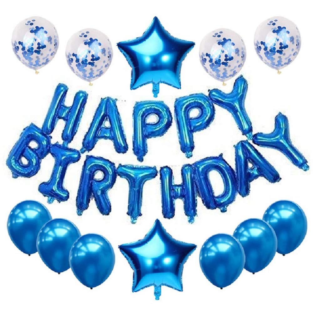 Happy Birthday Balloon Set - 2 Foil Balloons, 4 Confetti Balloons, 6 Latex Party Balloons with Banner - Blue Birthday Party Decorations for Indoor & Outdoor Celebrations