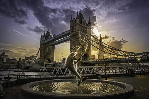 London Bridge Dolphin Wall Art Canvas Print - Modern Home & Office Decor for Living Room, Bedroom, Garage - Unframed Poster Painting