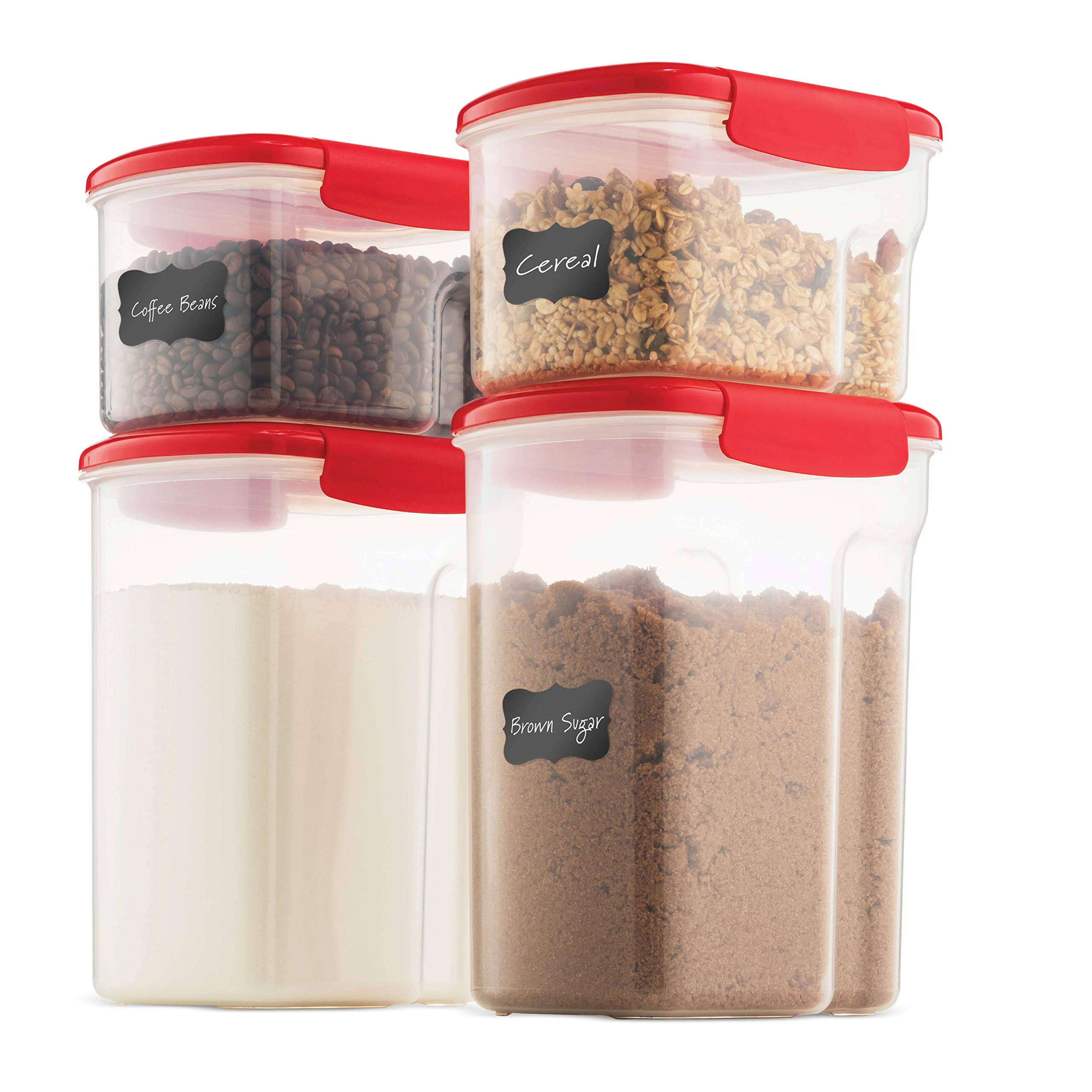 BPA-Free Airtight Food Storage Containers with Lids - Plastic Kitchen Pantry Organizers for Flour, Cereal, Sugar, Coffee, Rice, Nuts & Snacks - Perfect for Meal Prep, Baking & Dry Food Storage (Red)