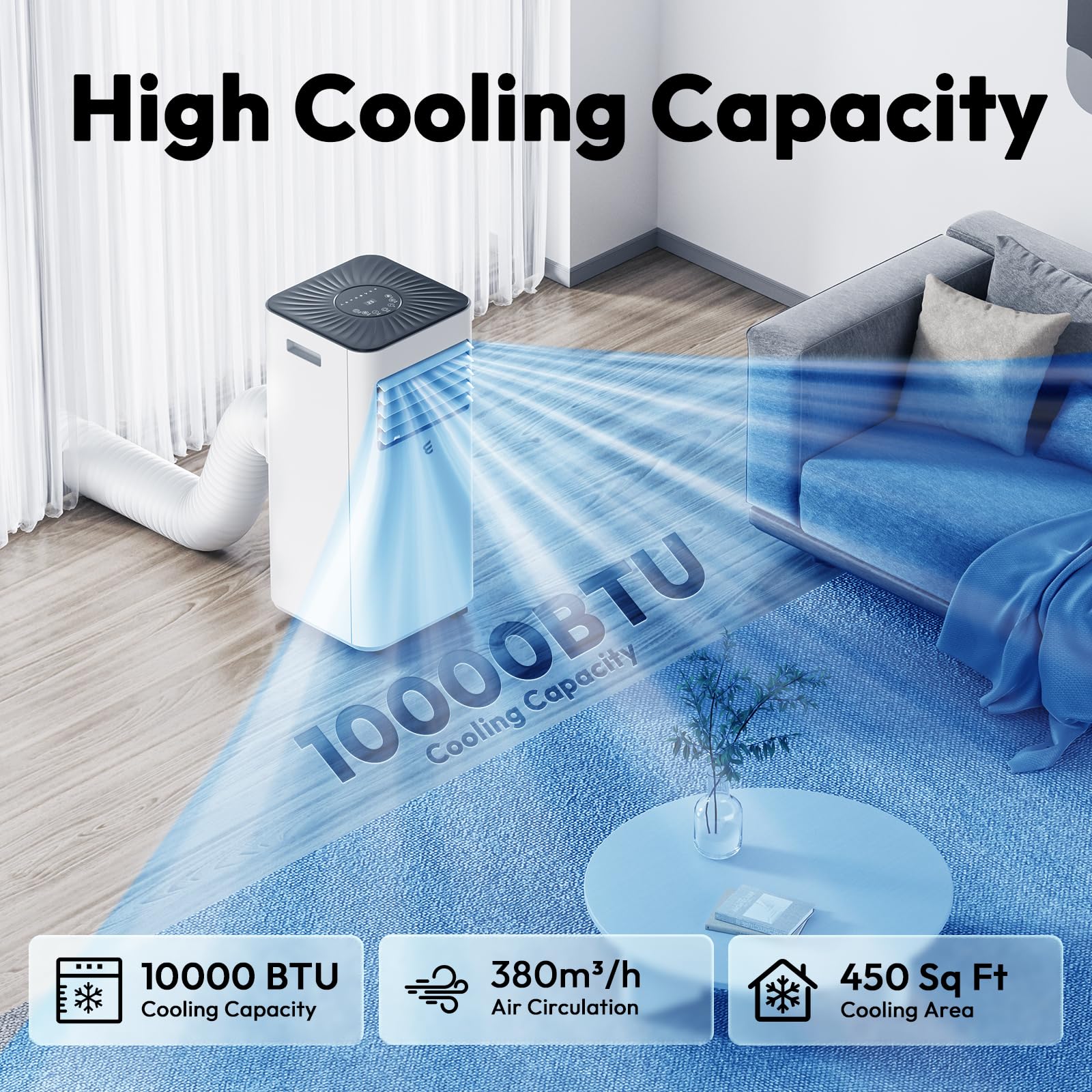 10,000 BTU Portable Air Conditioner with Remote - 3-in-1 Cooling, Dehumidifier & Fan for Rooms Up to 450 sq.ft - Includes Window Installation Kit | Perfect for Bedrooms, Offices, and Small Apartments
