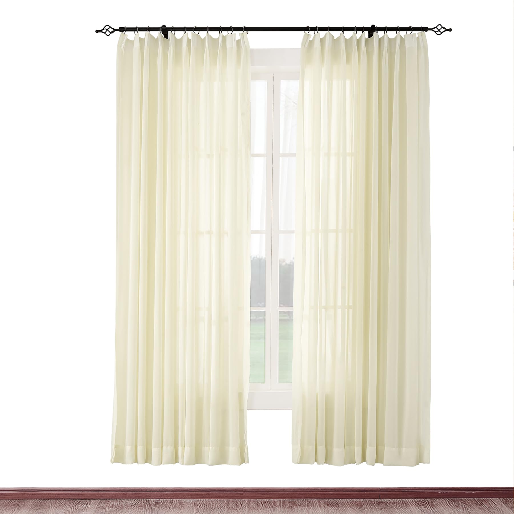 Extra Wide Sheer Curtains 150x96 Inches - Light Filtering Pinch Pleat Drapes for Living Room, Bedroom, Kitchen & Outdoor Use - Ivory Window Panels - Home Decor & Privacy Sheers for Patio, Garden & Nursery