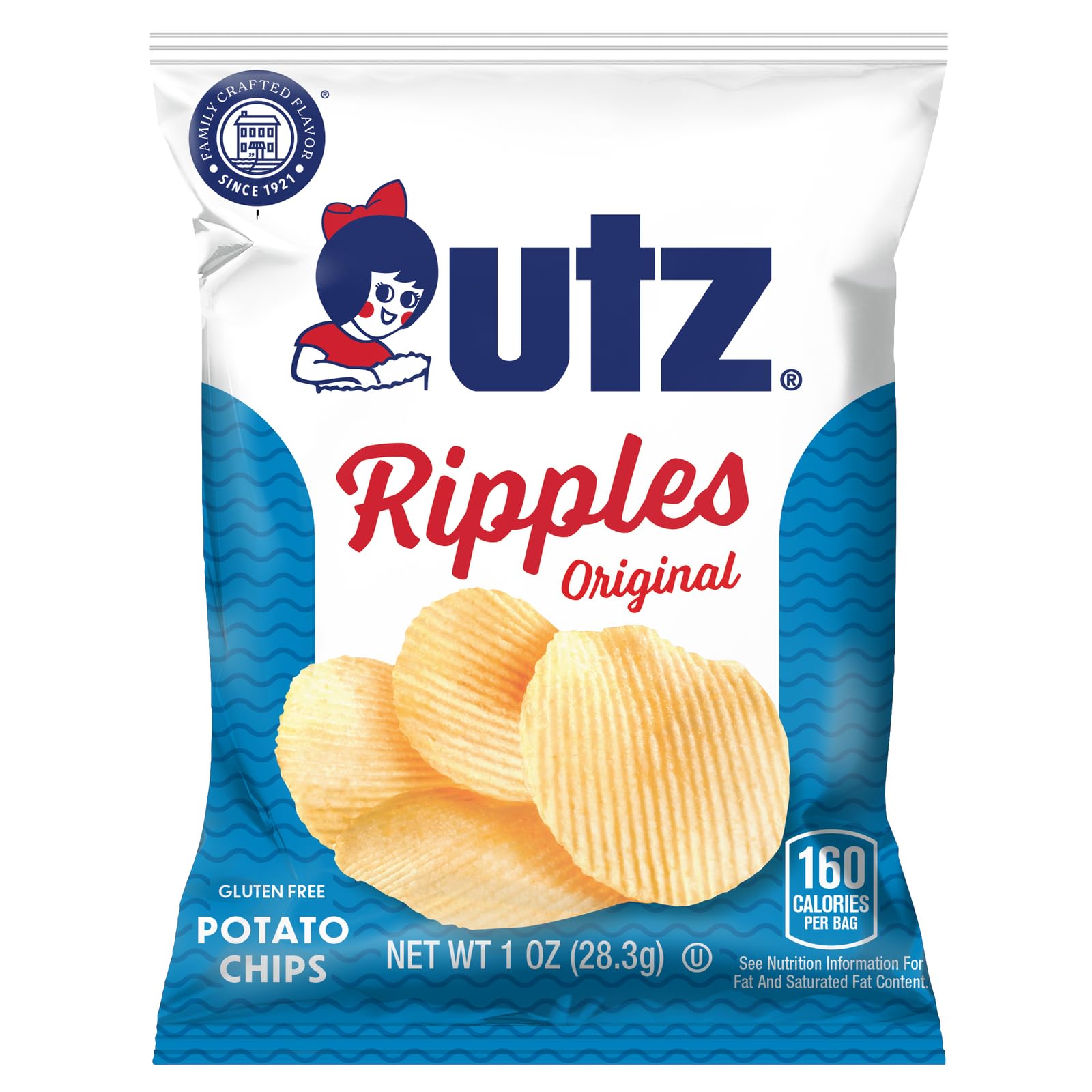 Utz Ripples Original Crispy Potato Chips - 42 Count (Pack of 1) | Gluten Free, Crunchy Snacks for On-the-Go | Perfect for Lunchboxes, Office Snacks & Road Trips