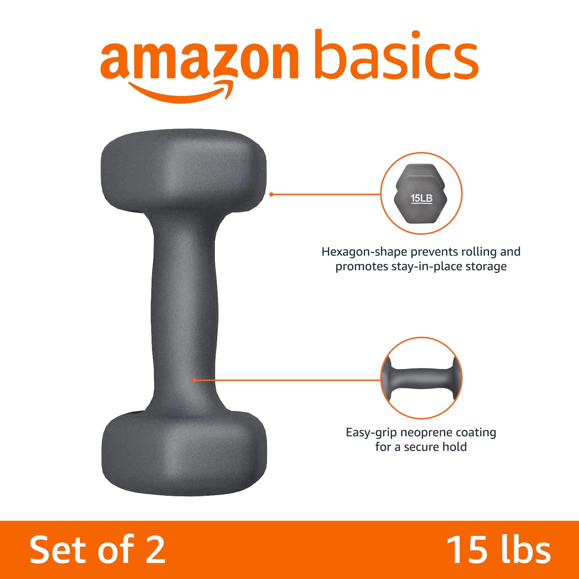 Amazon Basics Neoprene Dumbbell Hand Weights - 2-Pack, 5-50 lbs Options for Home Gym, Strength Training & Fitness Workouts | Non-Slip Grip, Durable for Cardio, Yoga & Weight Lifting