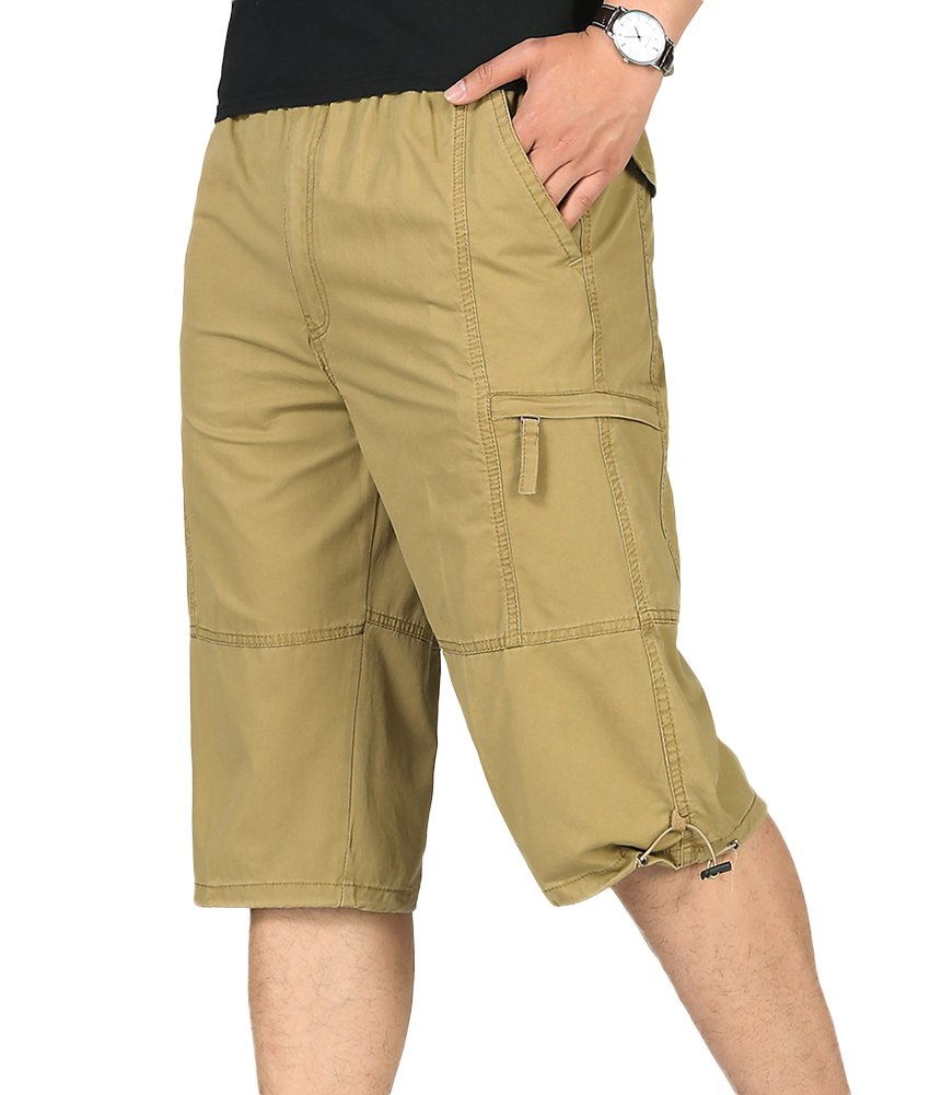 Chickle Men's Straight-Fit Cotton 3/4 Cargo Shorts - 3XL Khaki - Comfortable Casual Summer Shorts for Outdoor Activities, Hiking & Travel
