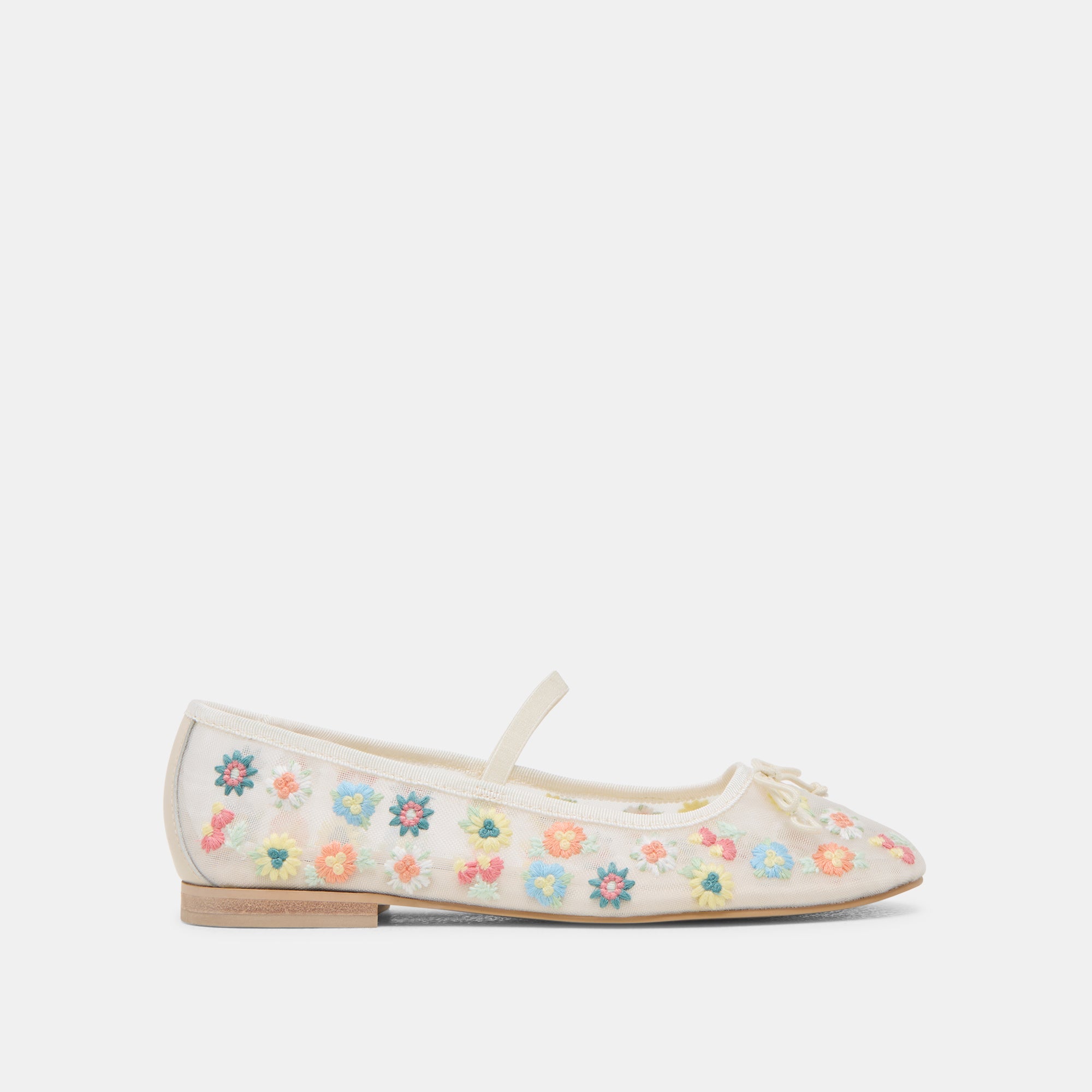 Cadel Floral Ballet Flats for Women - Ivory Floral Mesh Comfortable Slip-On Shoes - Perfect for Dance, Work, and Casual Wear