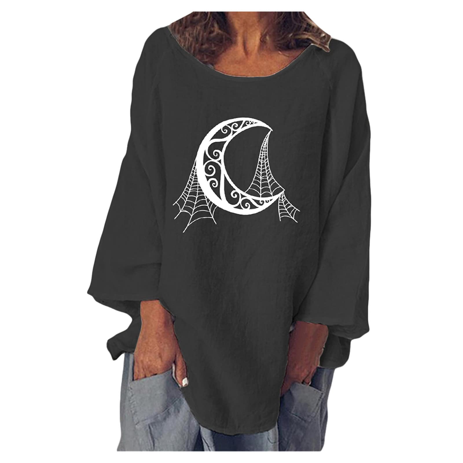 Women's Graphic Tees - Casual Crewneck Sweatshirt Long Sleeve Shirt | Soft Lightweight Loose Fit Solid Color Tops | Perfect for Everyday Wear, Street Style & Lounge Outfits