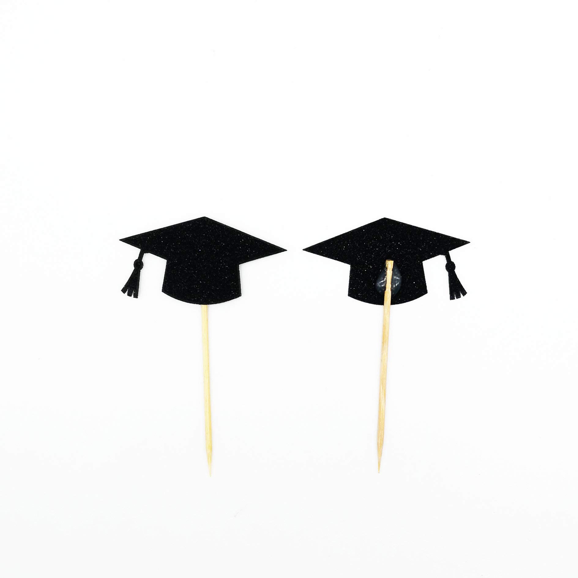 Double-Sided Black Graduation Cap Cupcake Toppers - Set of 20 for Graduation Party Decorations, Commencement Celebrations & School Themed Desserts