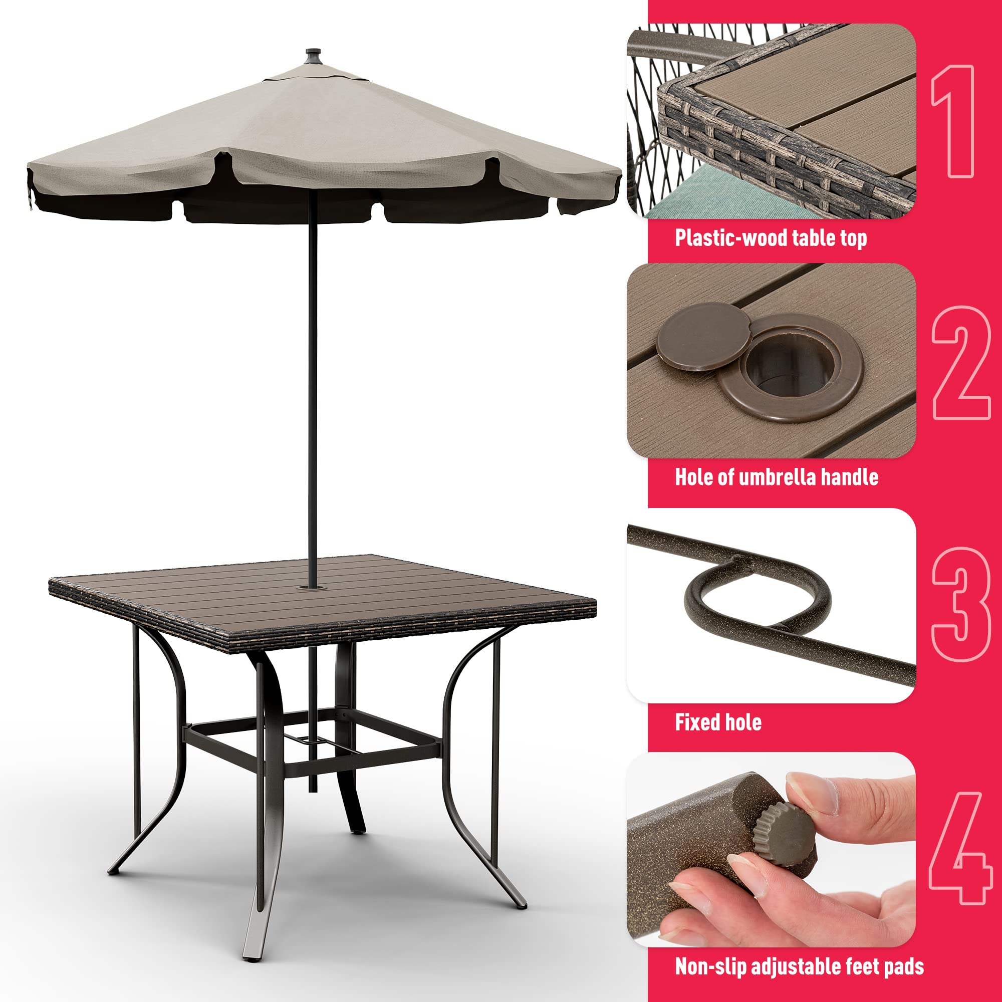 Pamapic 5-Piece Outdoor Patio Dining Set - Green Weather-Resistant PE Rattan Table & Chairs with Comfortable Cushions | Easy to Clean & Maintain | Perfect for Backyard, Garden, Poolside or Balcony Dining