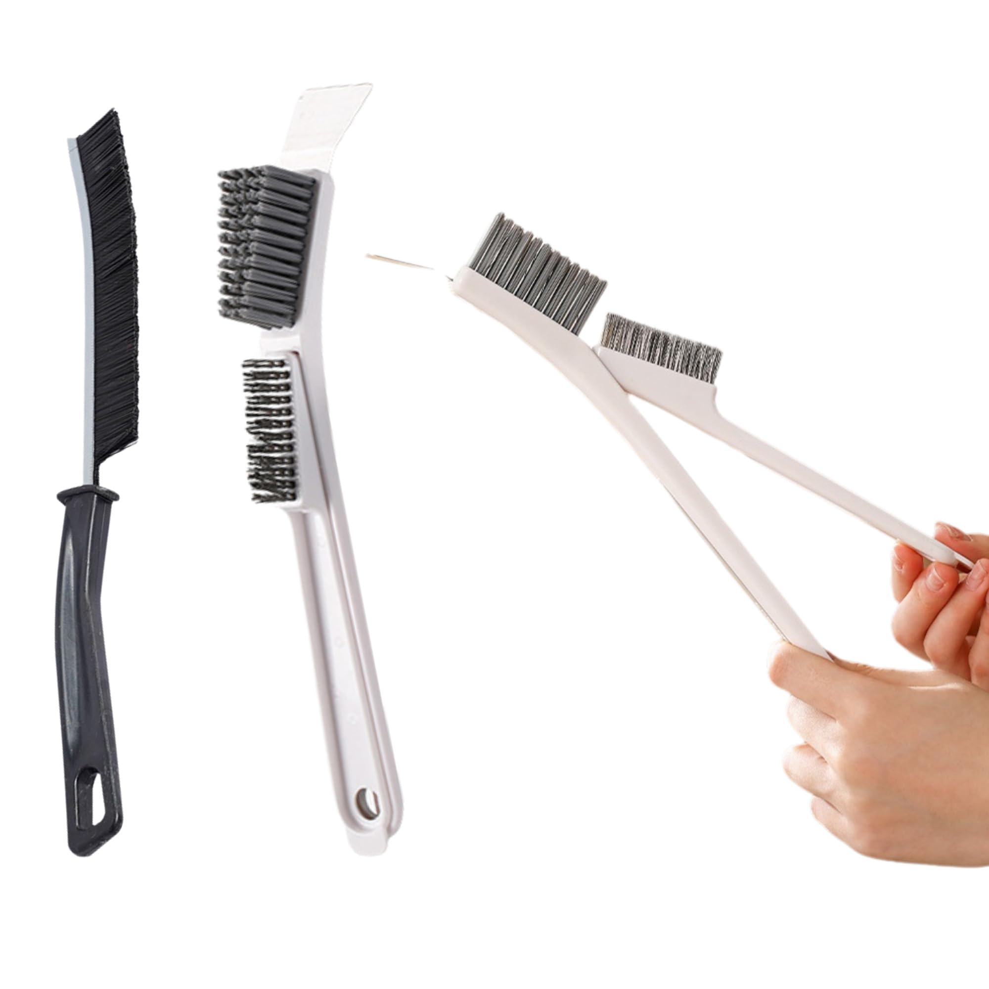 Hard Bristle Crevice Cleaning Brush Set with Long Handle - Heavy Duty Scrub Brushes for Kitchen, Bathroom & Household Cleaning - Perfect for Stove, Grill, Tile & Hard-to-Reach Areas