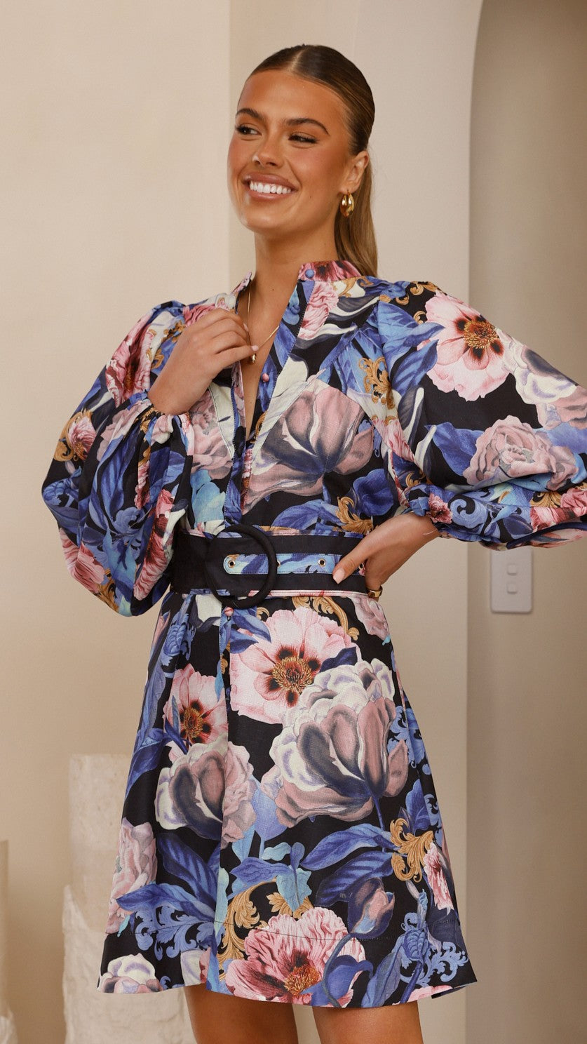 Katy Mini Dress in Azure Blue - Elegant Donatella Style for Women | Perfect for Parties, Dates & Summer Outfits