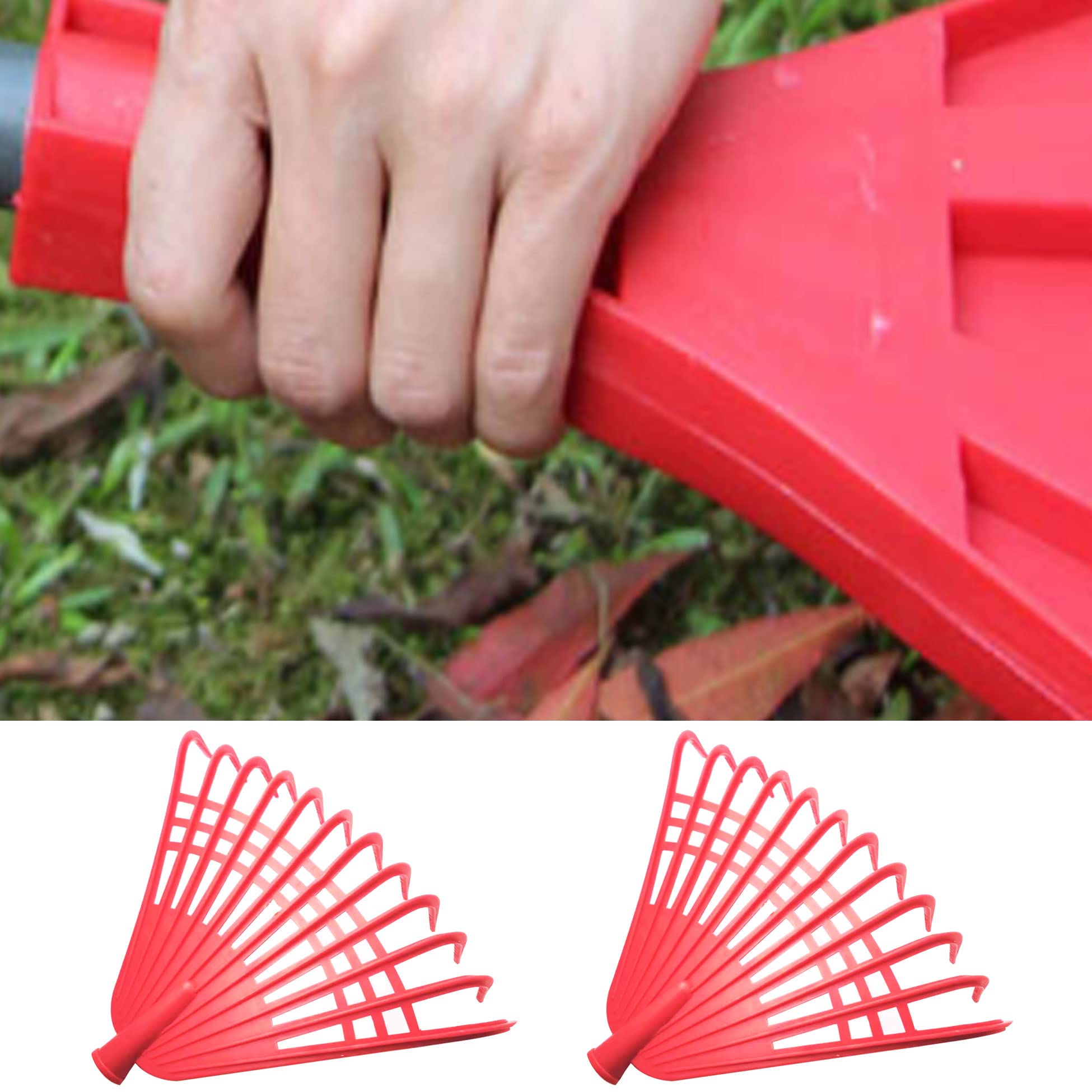 Markeny 2-Pack Heavy Duty Plastic Garden Leaf Rakes - 12 Tines Replacement Rakes for Quick Lawn, Yard & Leaf Cleanup - Durable Outdoor Yard Tools for Fall Leaves, Grass Clippings & Debris (Red) - Perfect for Backyard, Garden Maintenance & Landscaping