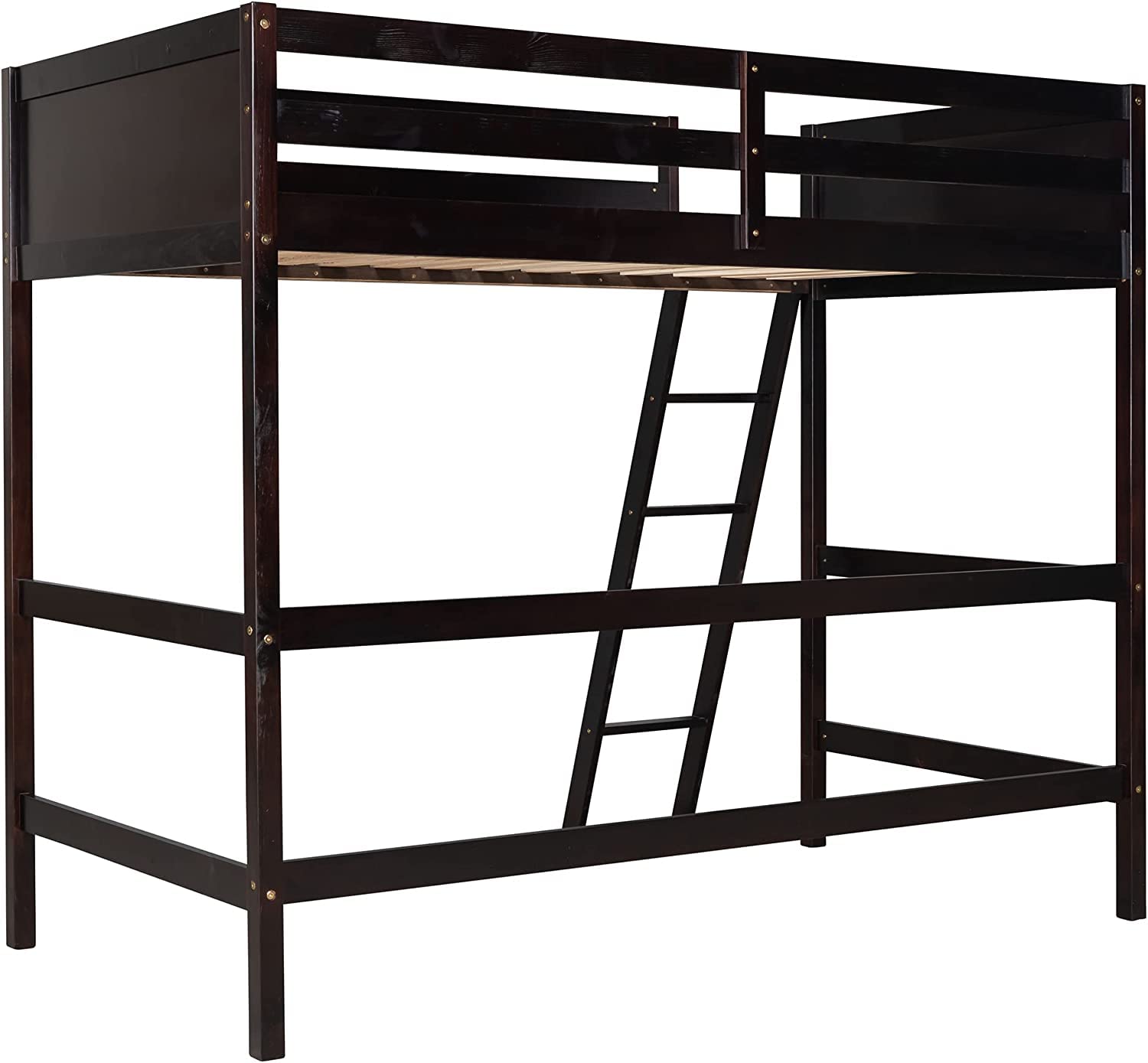 Harper & Bright Designs Twin Loft Bed Frame with Angled Ladder - Sturdy Wooden High Loft Bed for Kids, Teens, Boys & Girls - No Box Spring Needed - Espresso Finish - Perfect for Small Bedrooms, Dorm Rooms & Space-Saving Kids' Rooms