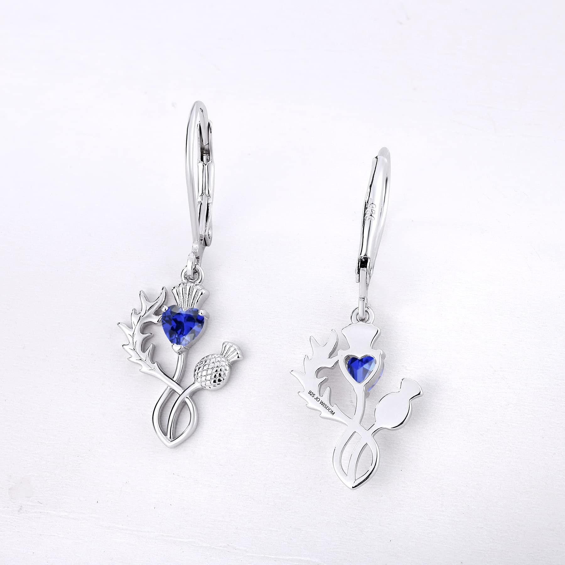 JO WISDOM Scottish Thistle Earrings - 925 Sterling Silver Scotland Flower Heart Outlander Drop Dangle Earrings with 3A CZ Birthstone, Women's Celtic Jewelry for Weddings, Parties & Everyday Wear