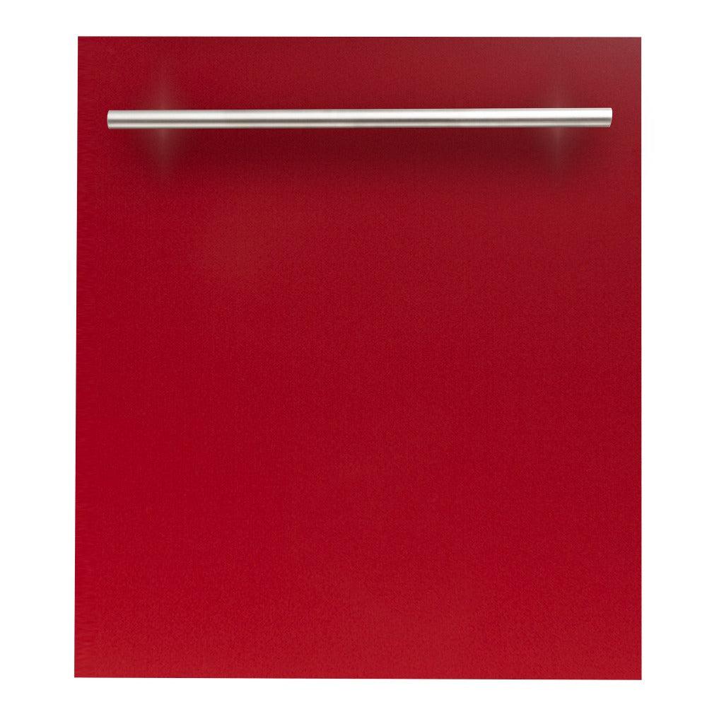 ZLINE 24 Inch Built-In Dishwasher with Red Gloss Front Panel - Ultra Quiet 52dBa Operation, Modern Handle Design - Perfect for Small Kitchens, Apartments & Open-Concept Homes (DW RG H 24)