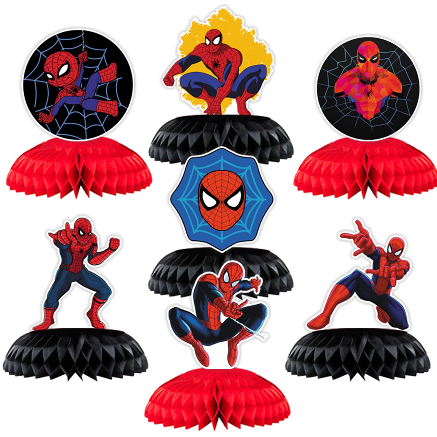 YYKKUIU 7Pcs Superhero Birthday Honeycomb Party Table Decorations - Themed Party Supplies Table Toppers for Superhero Birthday Parties | Perfect for Kids' Birthday Decor, Baby Showers & Superhero Themed Events