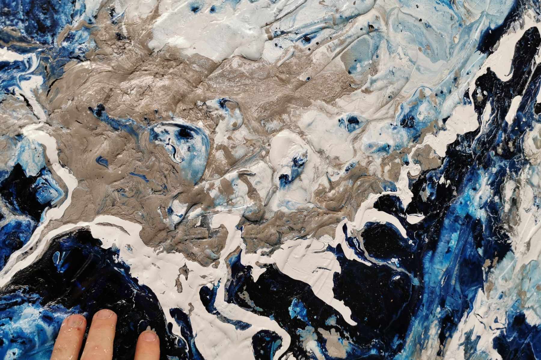 240cm x 100cm Blue Cream Textured Abstract Canvas Painting - Modern Romantic Wall Art for Living Room, Bedroom & Office Decor