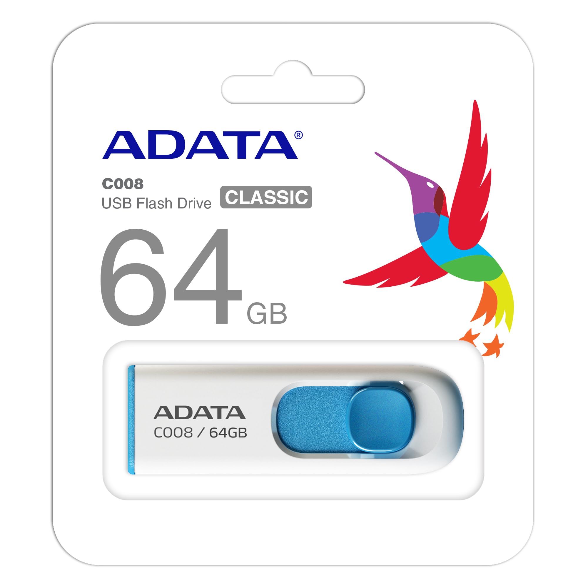 ADATA 64GB USB 2.0 Flash Drive - Blue & White for PC/Mac/Linux