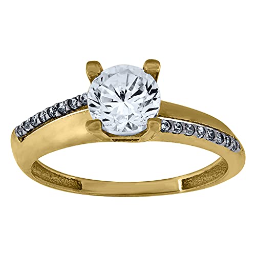 10K Two-Tone Gold Women's Round CZ Cubic Zirconia Simulated Diamond Engagement Ring - Elegant Wedding Jewelry Gift for Her, Anniversary, Proposal & Special Occasions