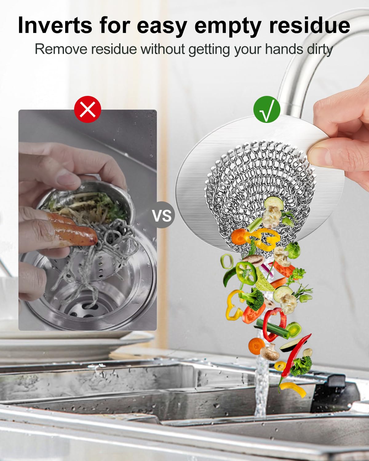 304 Stainless Steel Kitchen Sink Drain Strainer - Flippable Mesh Sink Screen with Large Basket Design for Easy Cleaning | Anti-Clog Garbage Disposal Cover | Fits Standard Sink Drains | Perfect for Food Prep, Dish Washing & Preventing Drain Clogs