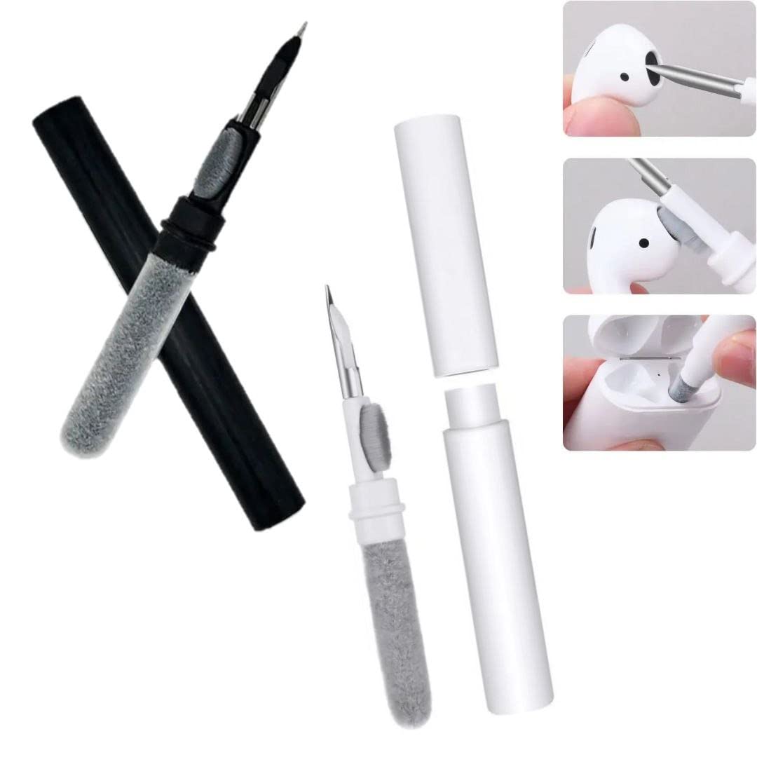 Wireless Earbuds Cleaning Pen Kit - Soft Brush for AirPods, Bluetooth Headphones & Electronics - Multi-Function Cleaning Tool for iPhone, Android, Computer & Camera Accessories (Black) - Perfect for Travel, Office & Home Use